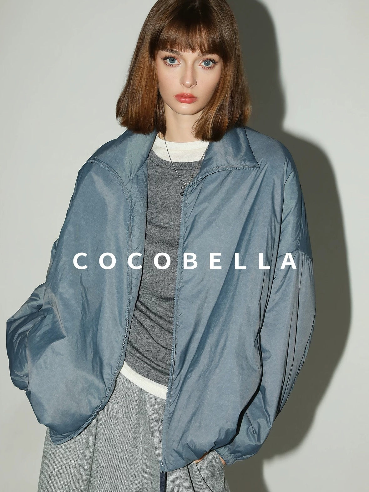 COCOBELLA Soft Wool Blend Colorblock Crewneck Straight Commuter Letter Long Sleeve Shirts