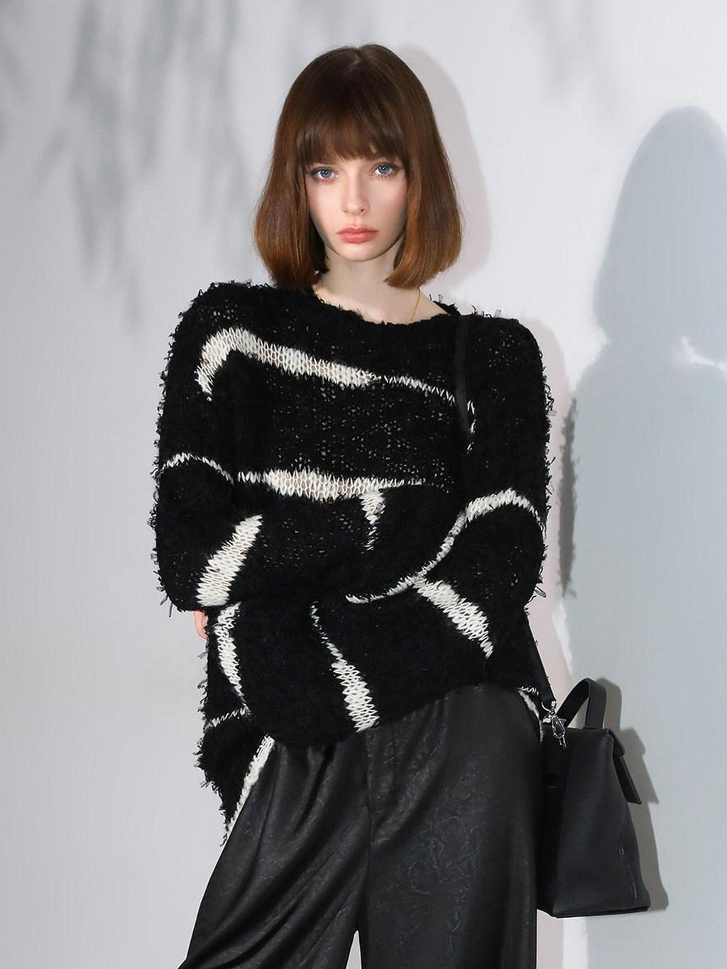 COCOBELLA Soft Wool Blend Loose Fit Boucle Inspired Textured Striped Knit Women Sweater