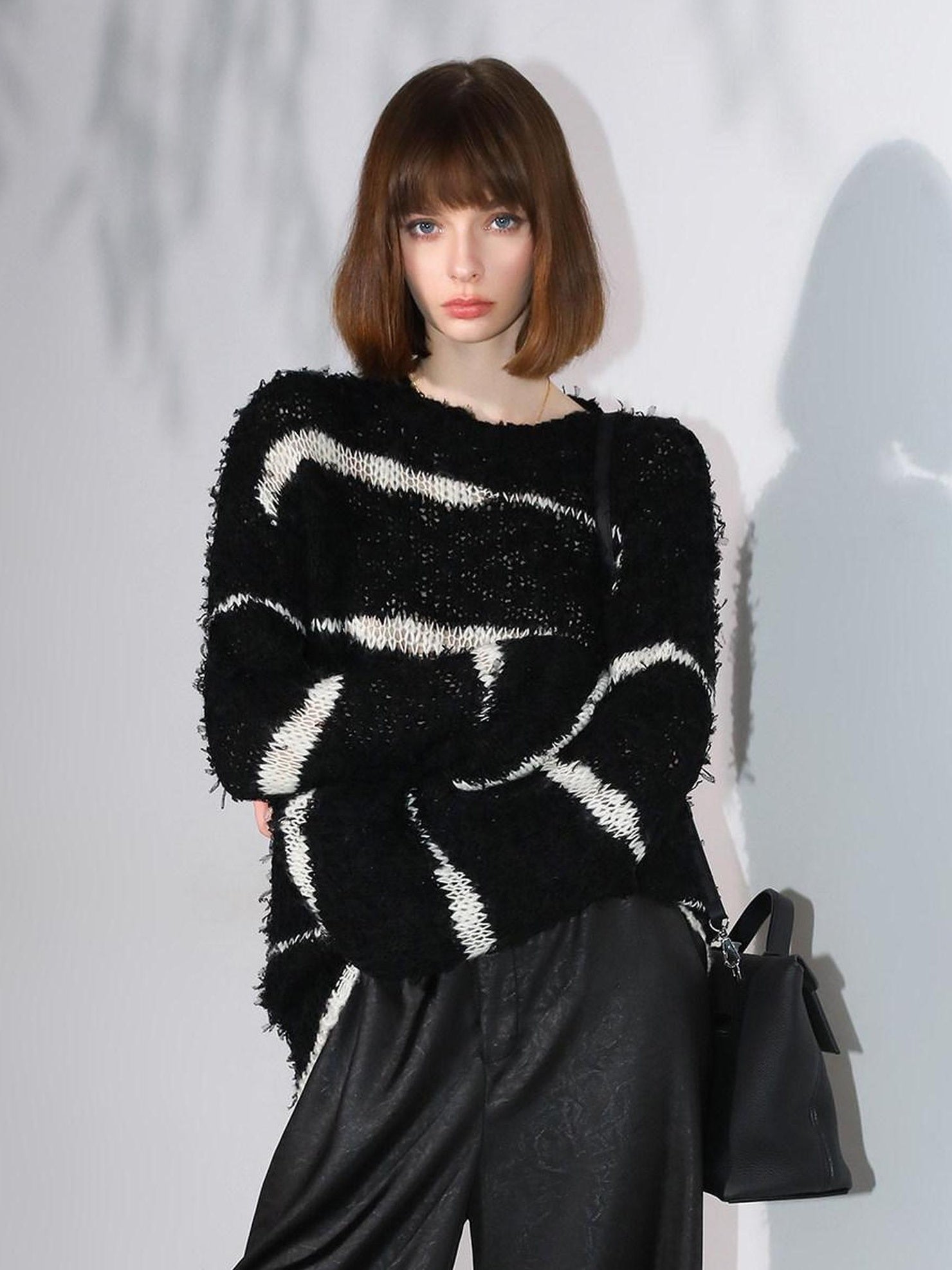 COCOBELLA Soft Wool Blend Loose Fit Boucle Inspired Textured Striped Knit Women Sweater