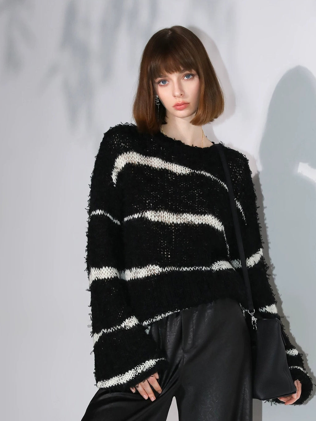 COCOBELLA Soft Wool Blend Loose Fit Boucle Inspired Textured Striped Knit Women Sweater