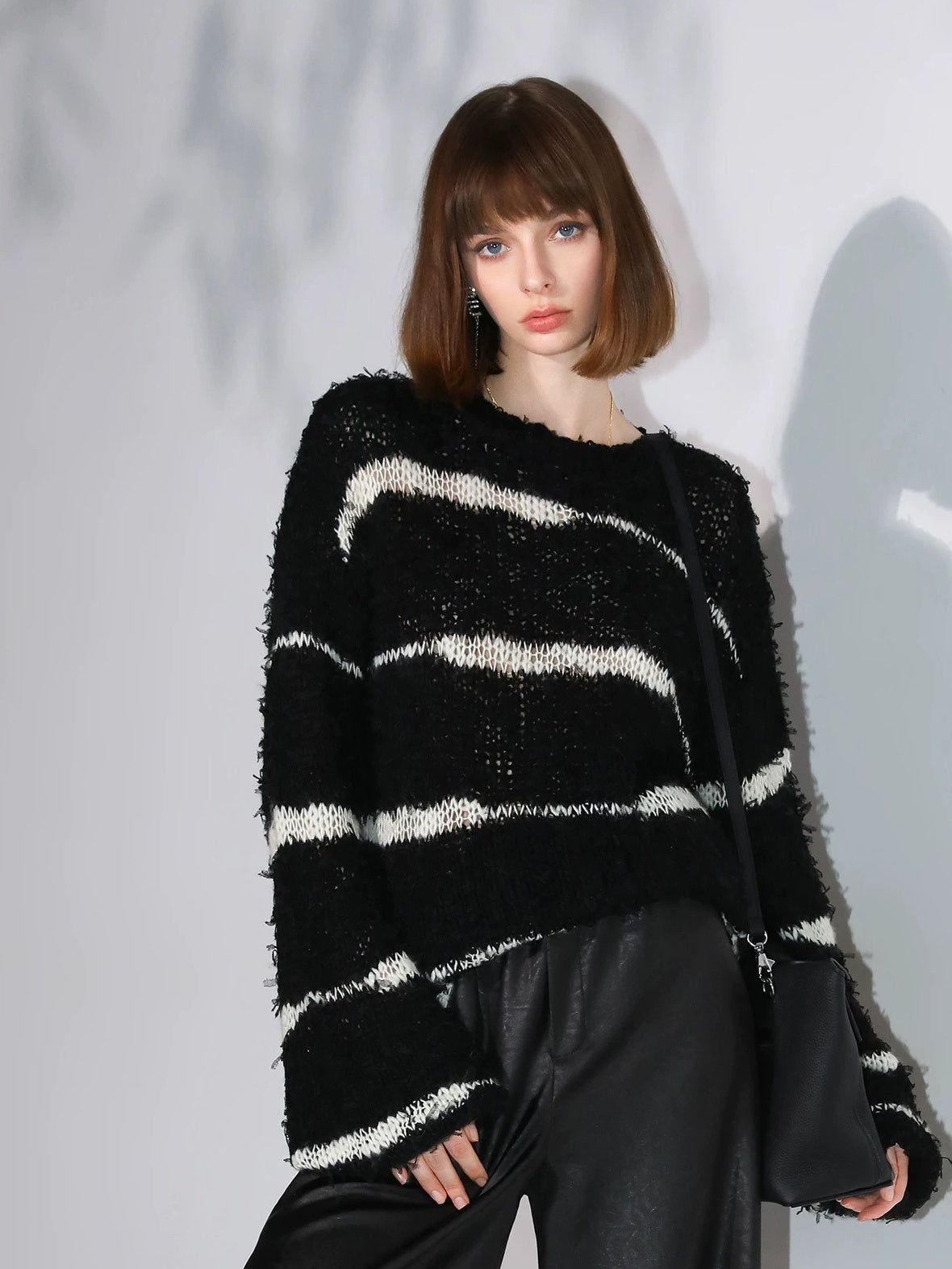 COCOBELLA Soft Wool Blend Loose Fit Boucle Inspired Textured Striped Knit Women Sweater