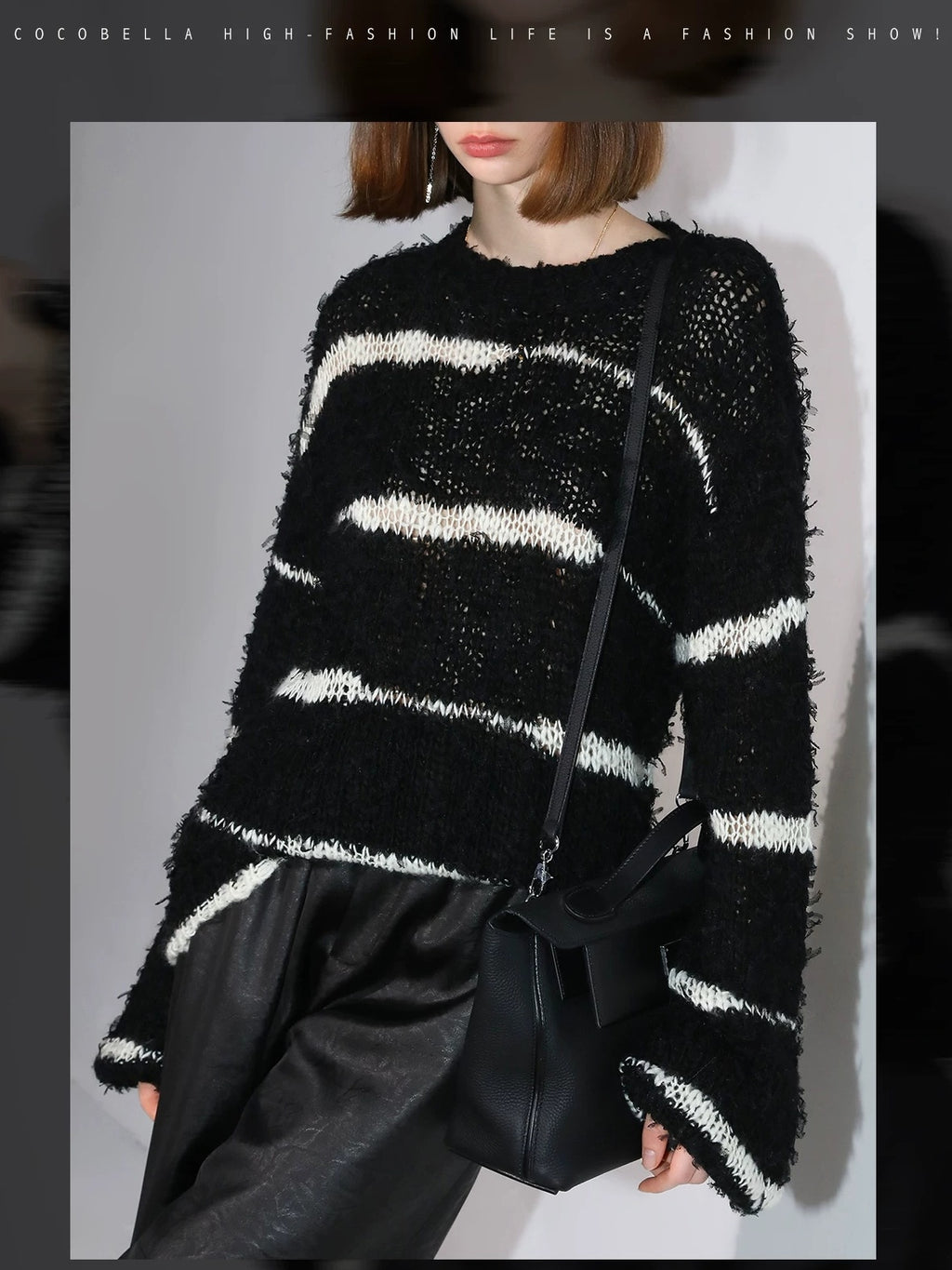 COCOBELLA Soft Wool Blend Loose Fit Boucle Inspired Textured Striped Knit Women Sweater