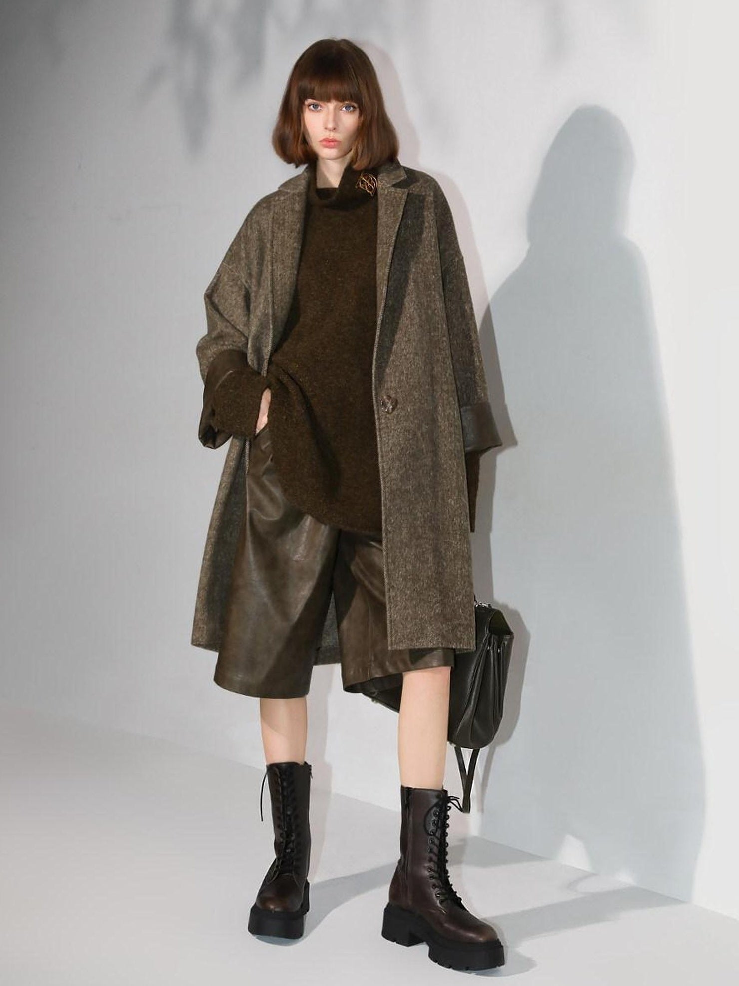 COCOBELLA Soft Wool Blend Straight Fit Single Button Patch Pocket Chic Workwear Coats