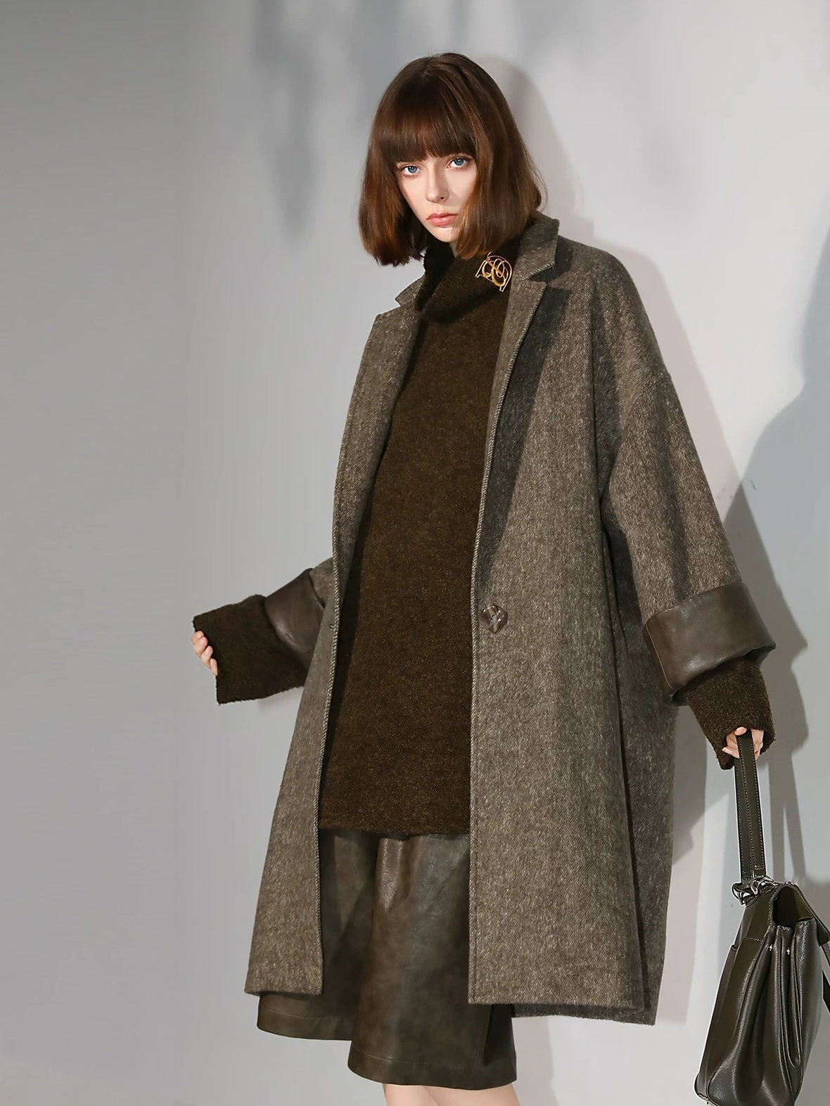 COCOBELLA Soft Wool Blend Straight Fit Single Button Patch Pocket Chic Workwear Coats