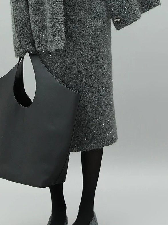 COCOBELLA Sparkle Knit Pencil High Waist Back Slit Office Lady Midi Skirts