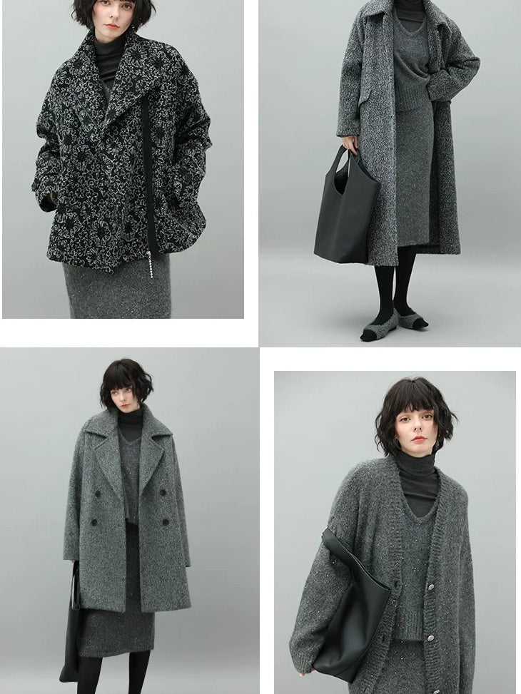 COCOBELLA Sparkle Knit Pencil High Waist Back Slit Office Lady Midi Skirts