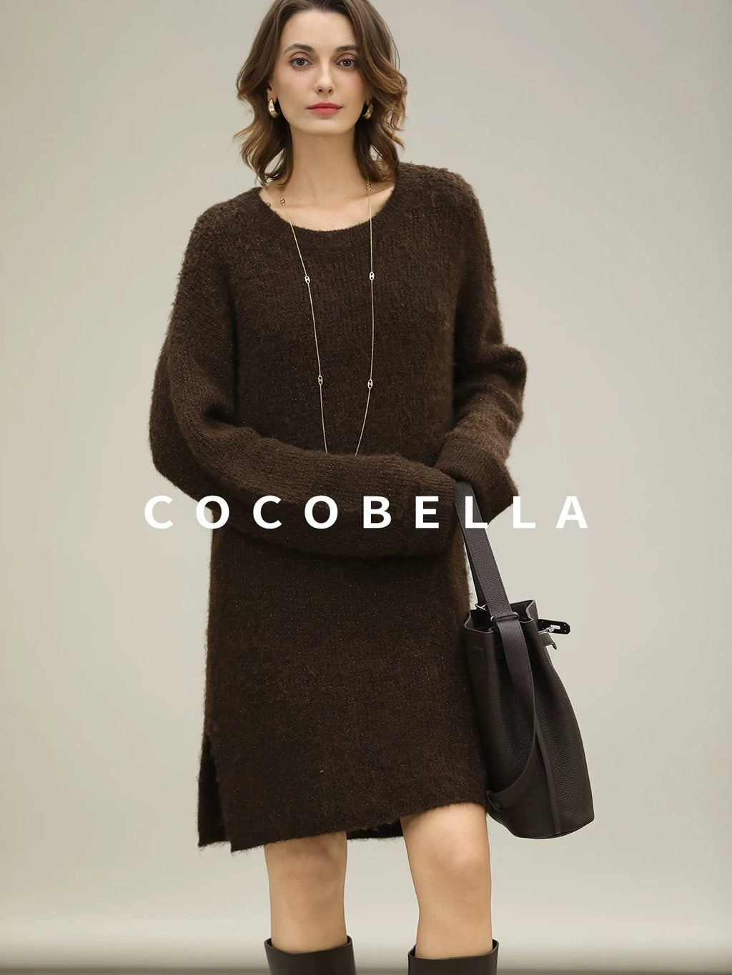 COCOBELLA Sparkle Knit Relaxed H Fit Loose Waist Long Sleeve Work Casual Dresses