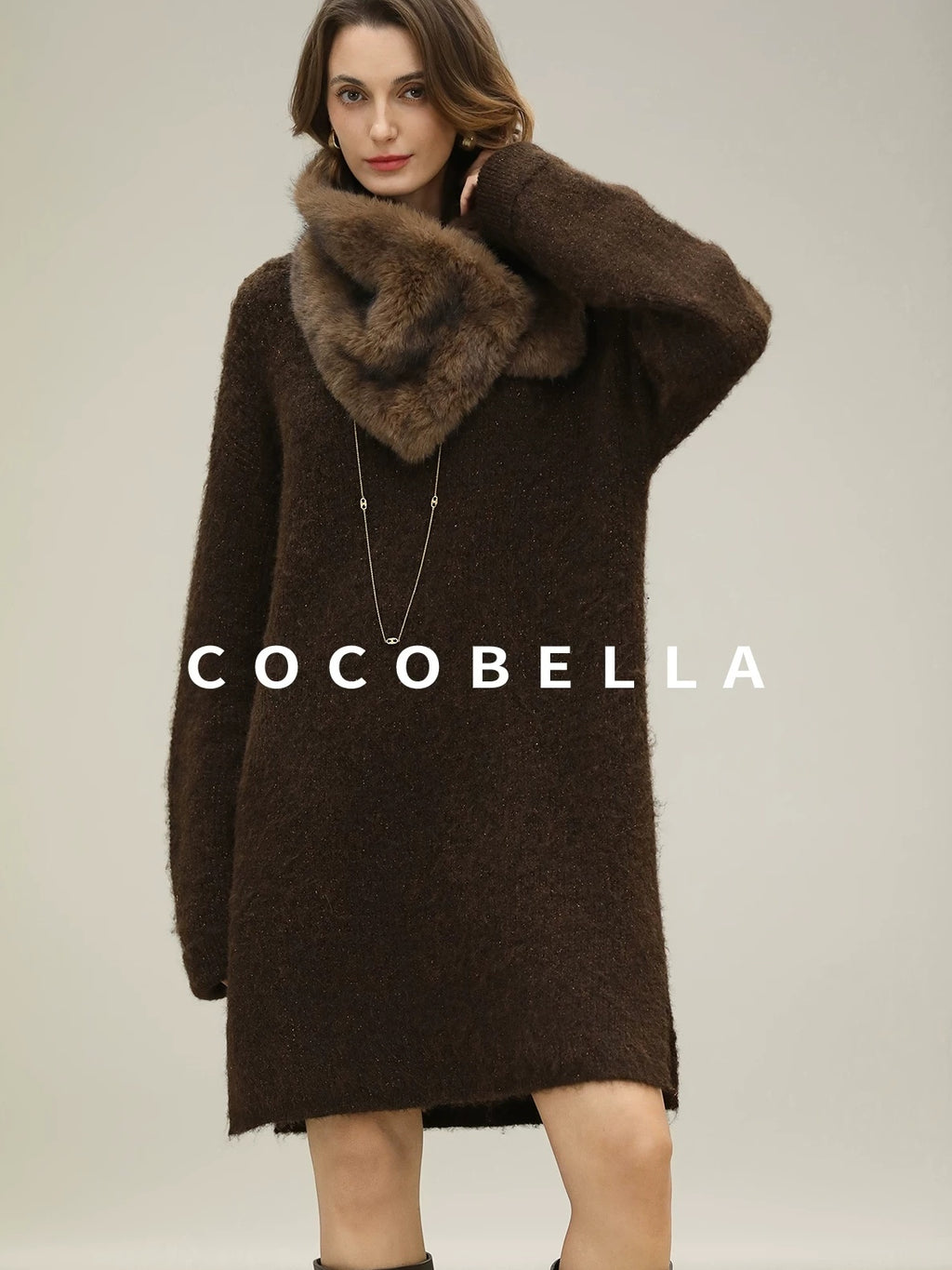 COCOBELLA Sparkle Knit Relaxed H Fit Loose Waist Long Sleeve Work Casual Dresses