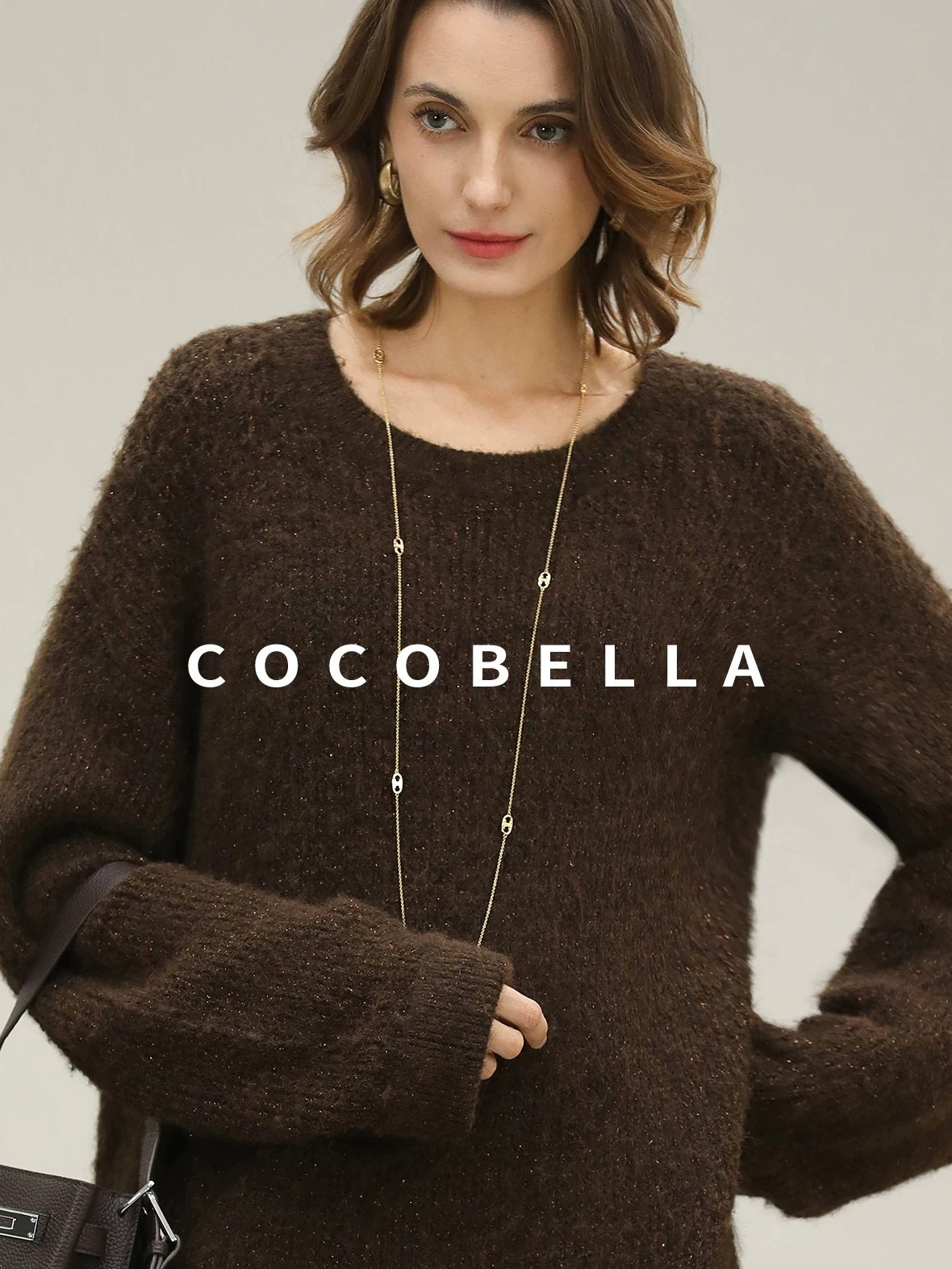 COCOBELLA Sparkle Knit Relaxed H Fit Loose Waist Long Sleeve Work Casual Dresses