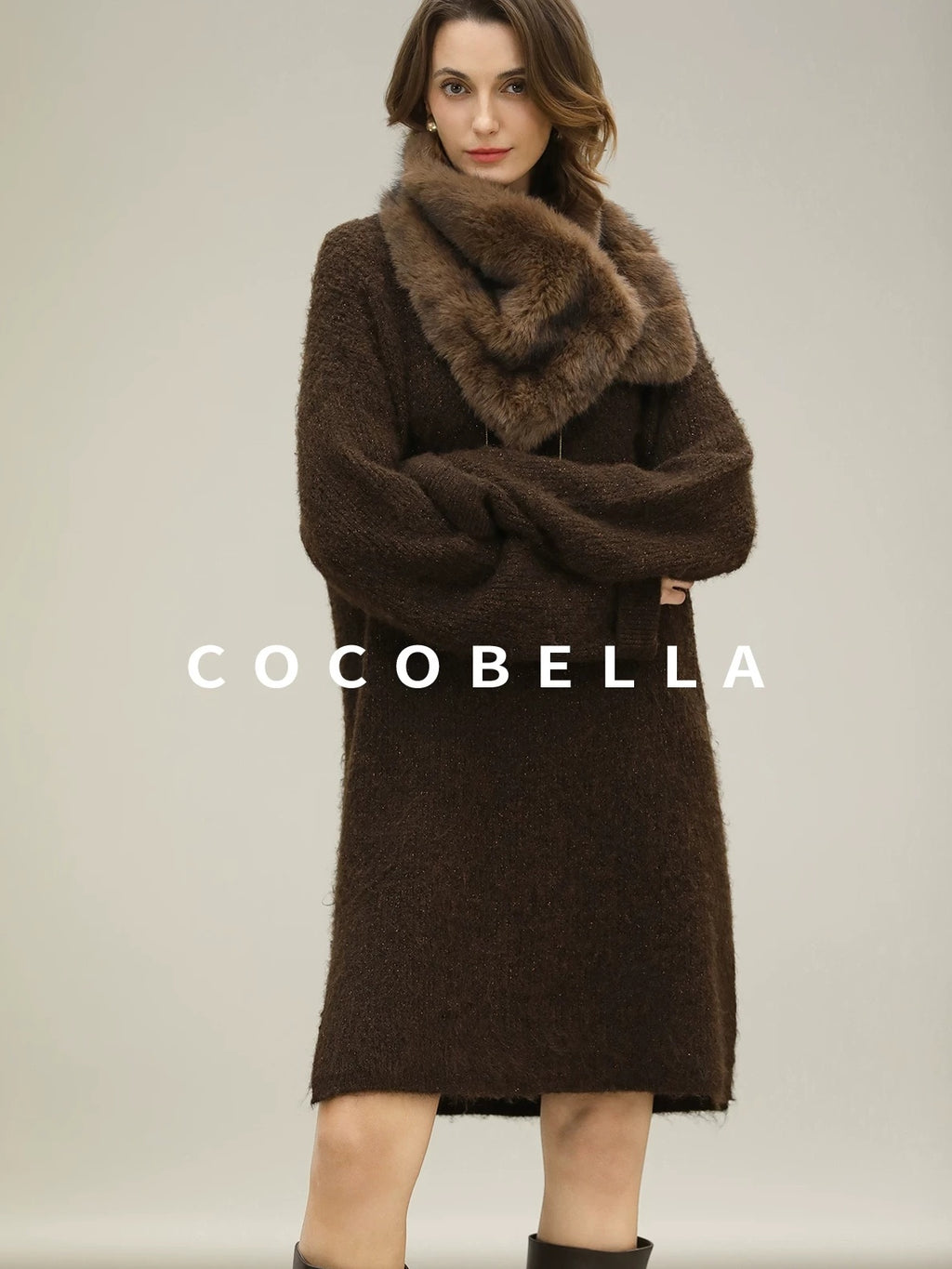 COCOBELLA Sparkle Knit Relaxed H Fit Loose Waist Long Sleeve Work Casual Dresses