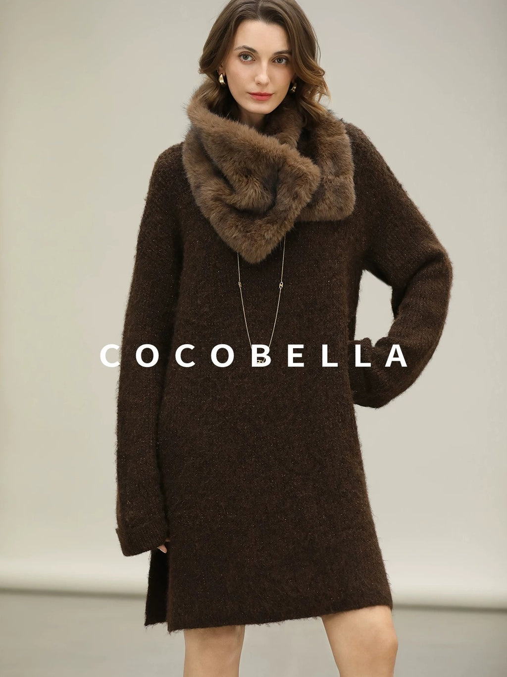 COCOBELLA Sparkle Knit Relaxed H Fit Loose Waist Long Sleeve Work Casual Dresses