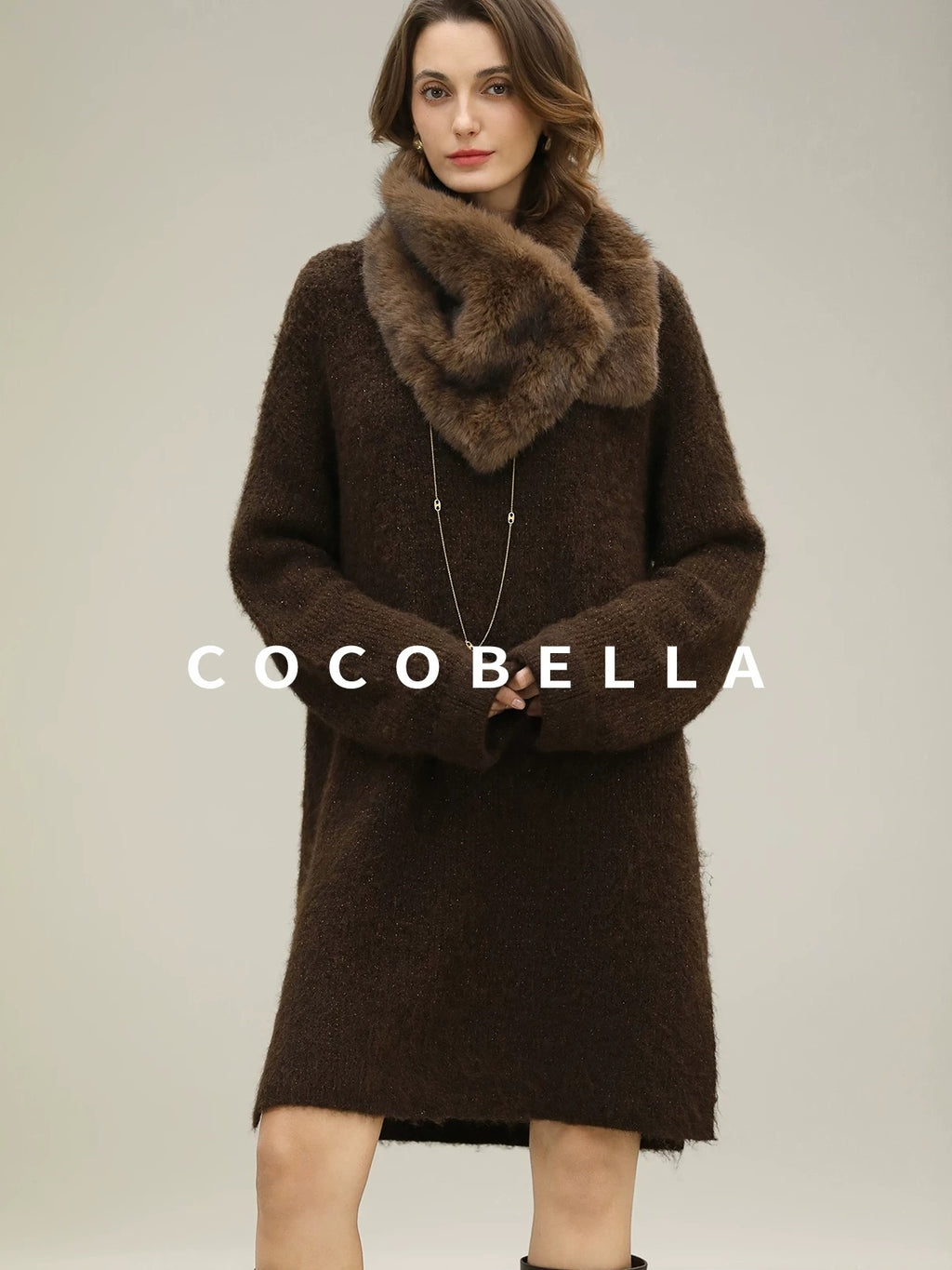 COCOBELLA Sparkle Knit Relaxed H Fit Loose Waist Long Sleeve Work Casual Dresses