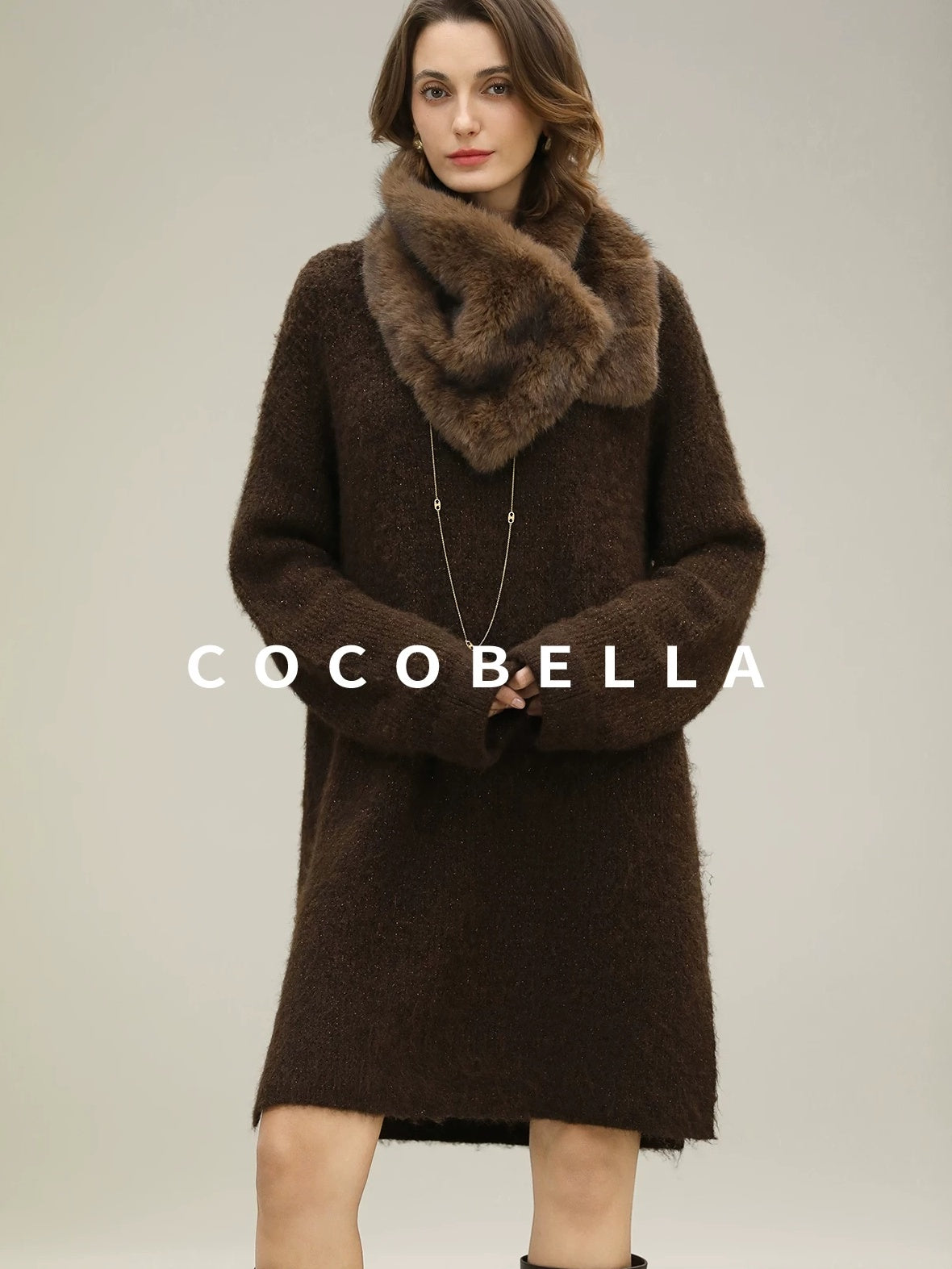 COCOBELLA Sparkle Knit Relaxed H Fit Loose Waist Long Sleeve Work Casual Dresses