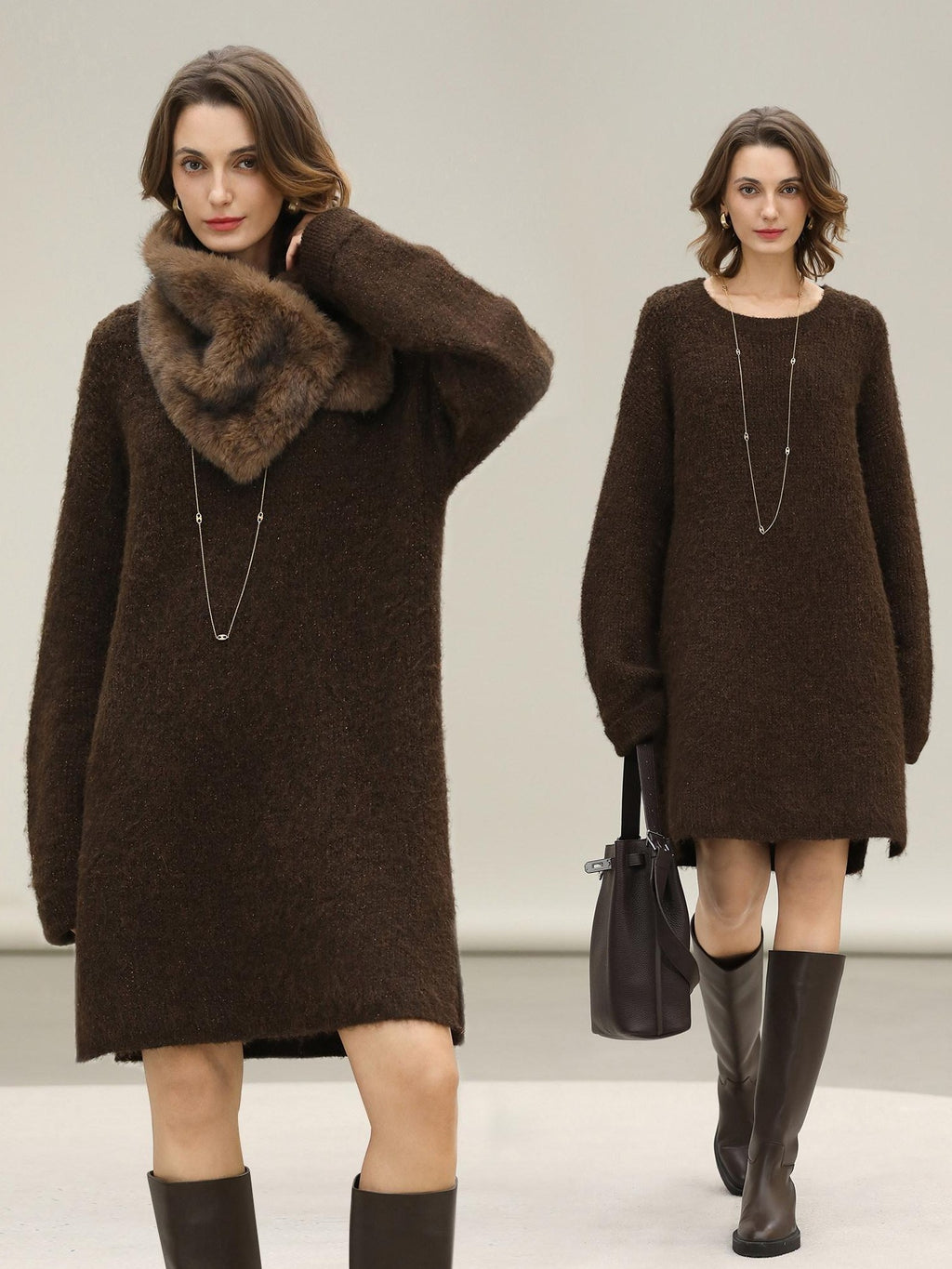 COCOBELLA Sparkle Knit Relaxed H Fit Loose Waist Long Sleeve Work Casual Dresses