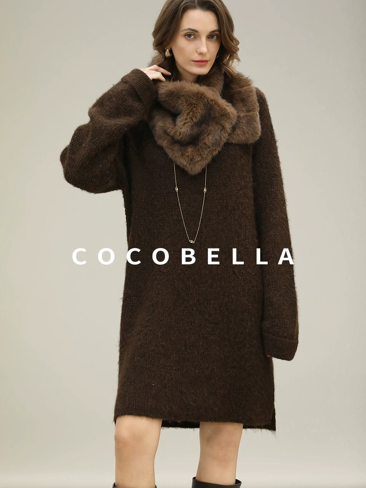 COCOBELLA Sparkle Knit Relaxed H Fit Loose Waist Long Sleeve Work Casual Dresses