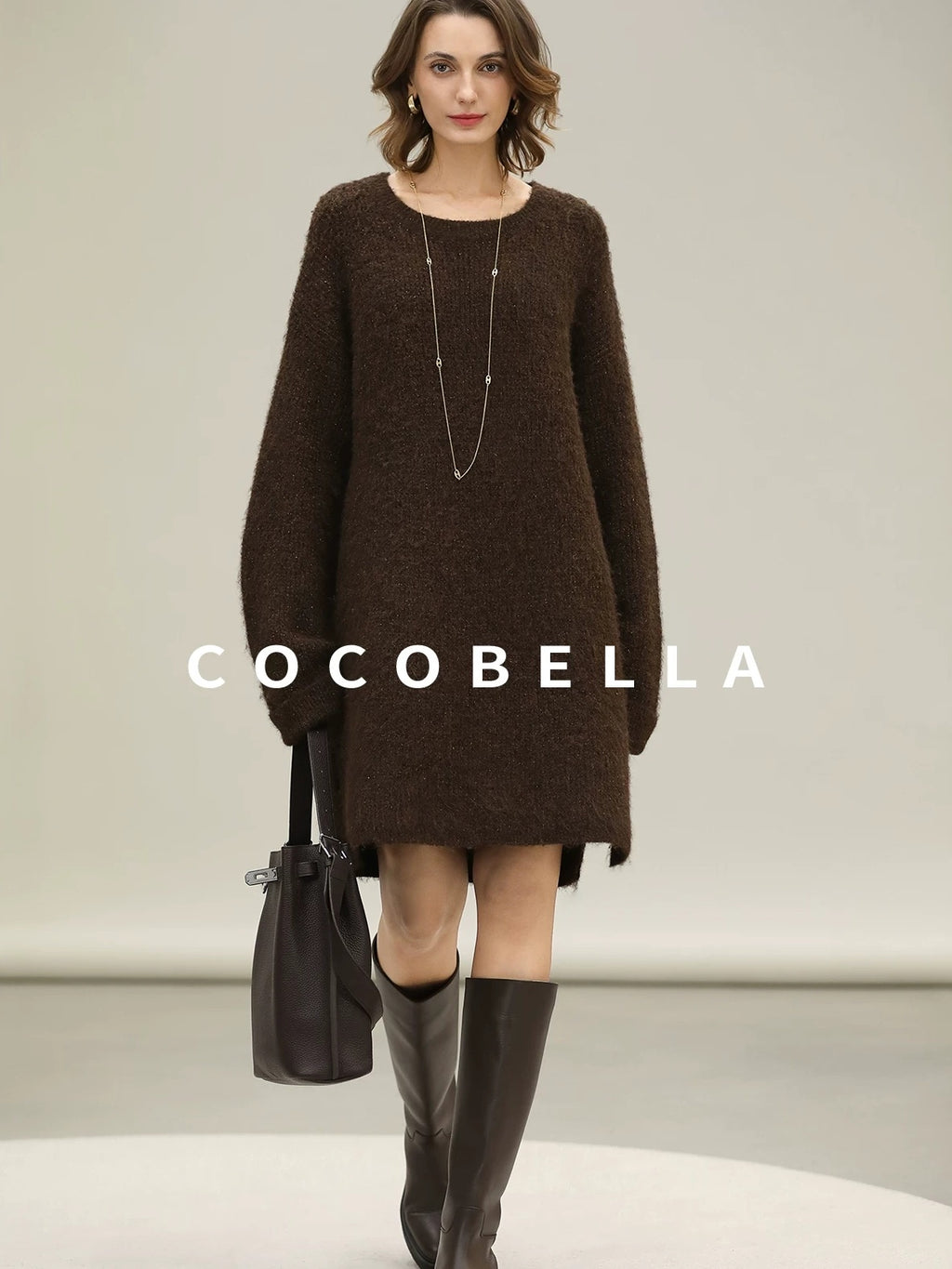 COCOBELLA Sparkle Knit Relaxed H Fit Loose Waist Long Sleeve Work Casual Dresses