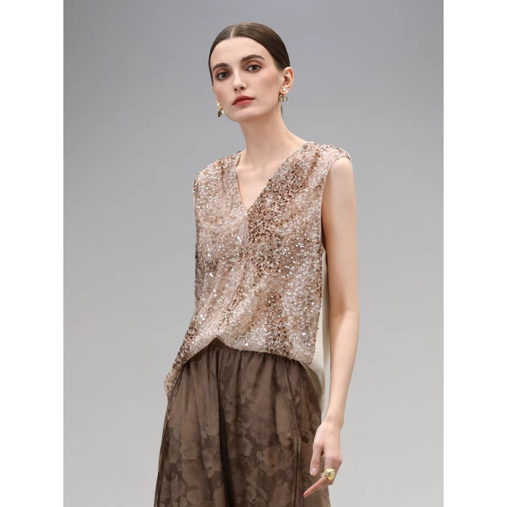 COCOBELLA_Sparkling_Sequin_Lightweight_Straight_Cut_V_Neck_Sleeveless_Women_Blouse_Shirts_MISSTT