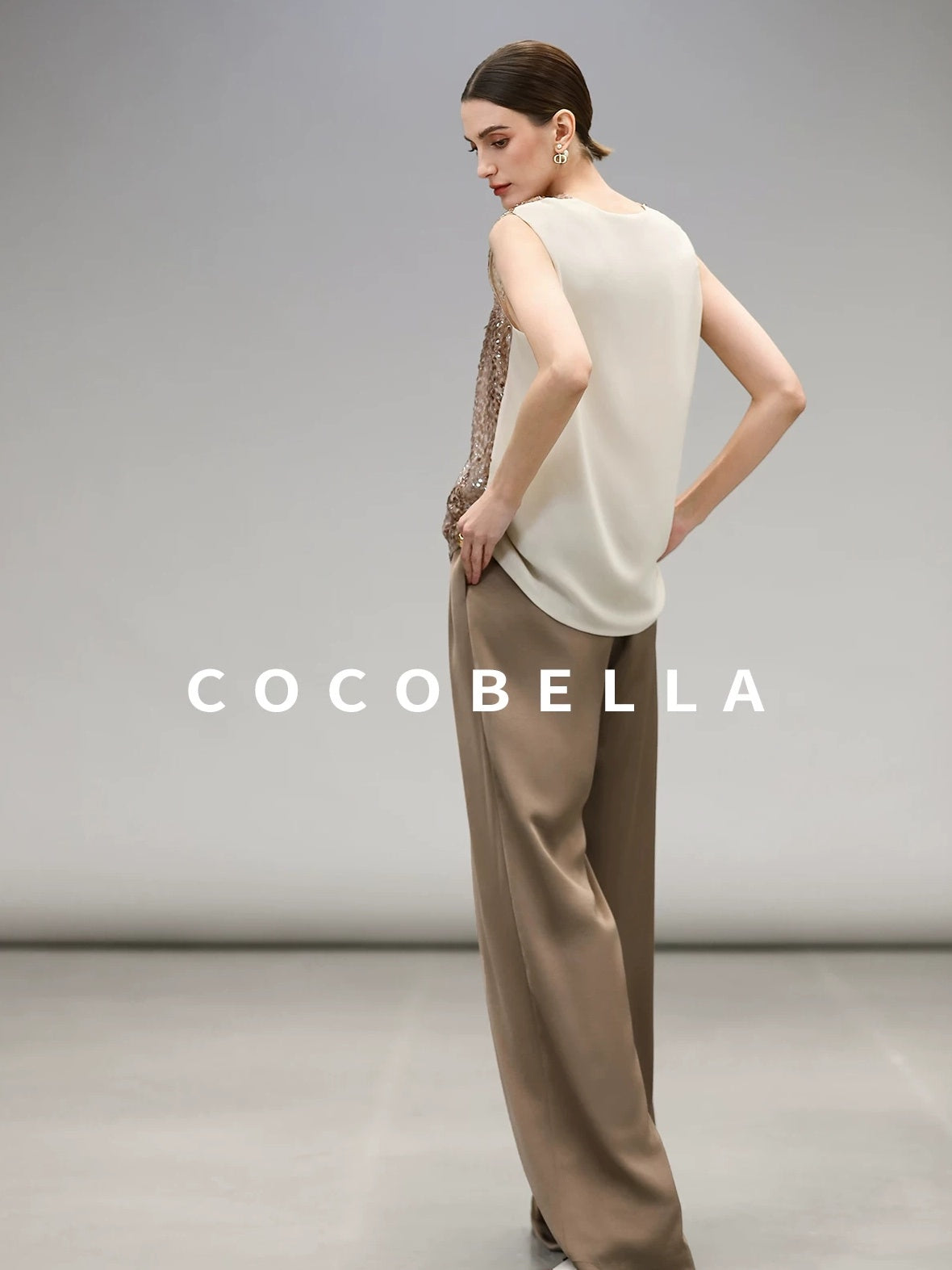 COCOBELLA Sparkling Sequin Lightweight Straight Cut V Neck Sleeveless Women Blouse Shirts