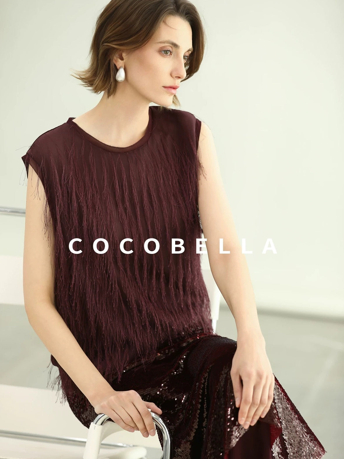 COCOBELLA Sparkling Sequin Mid Waist Elegant Office Wrap Straight H Line Polyester Skirts