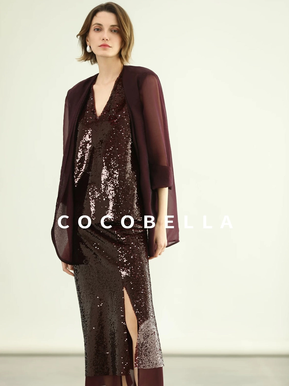 COCOBELLA Sparkling Sequin Mid Waist Elegant Office Wrap Straight H Line Polyester Skirts