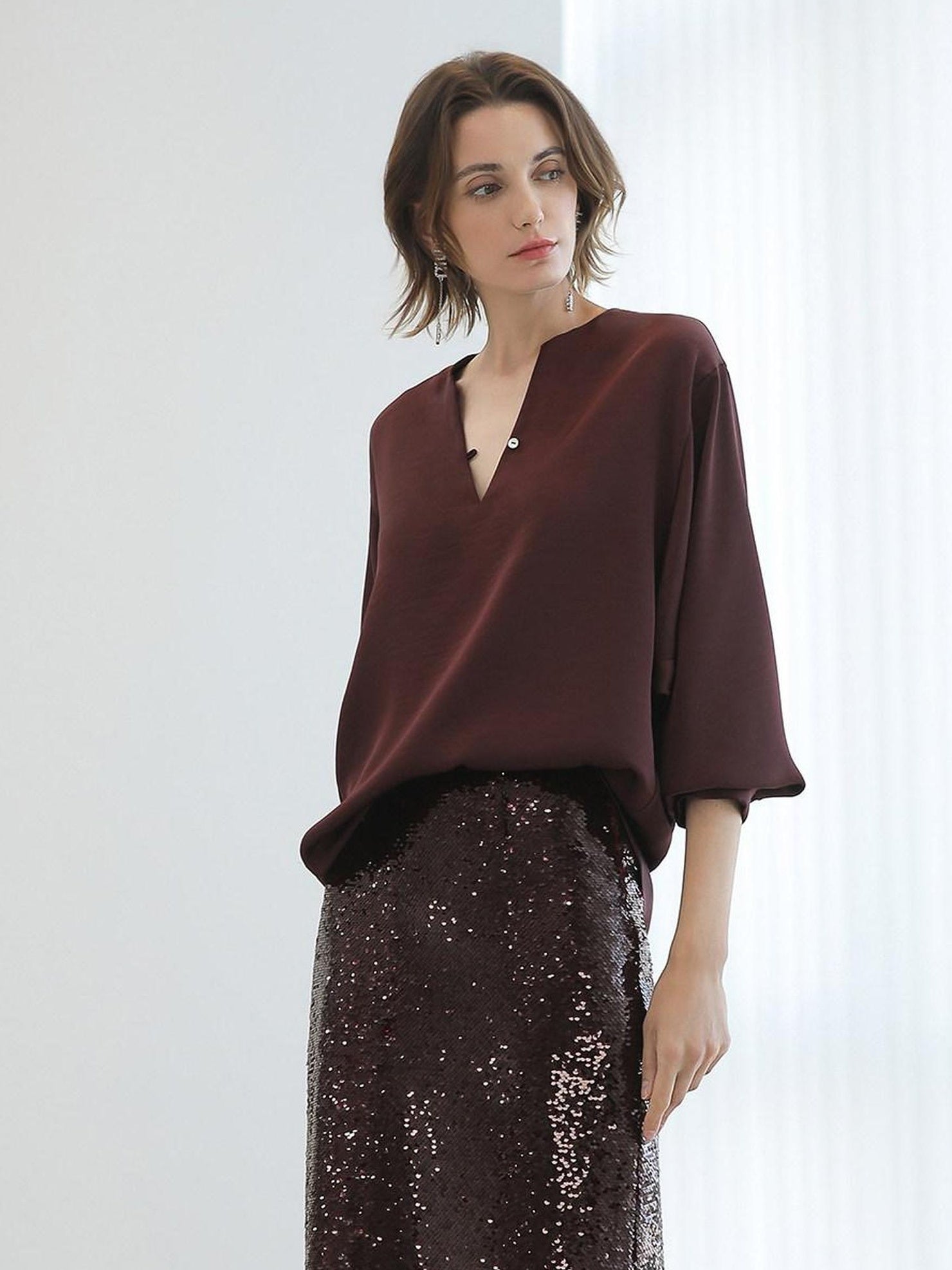 COCOBELLA Sparkling Sequin Mid Waist Elegant Office Wrap Straight H Line Polyester Skirts