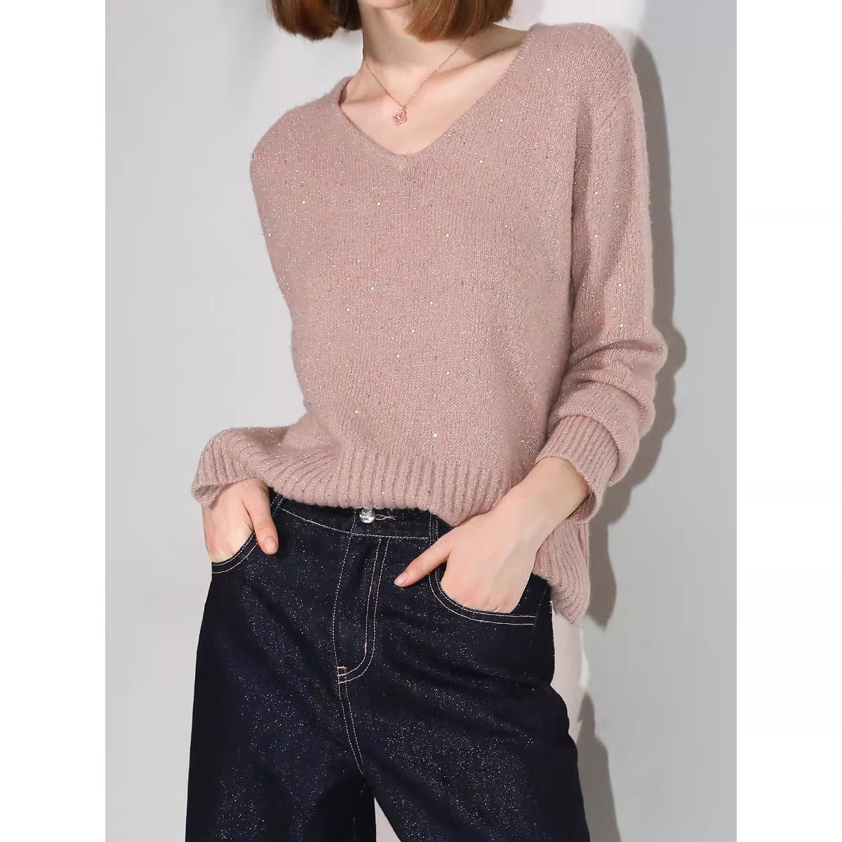 COCOBELLA_Sparkling_V_Neck_Button_Knit_Commuter_Chic_Honey_Pink_Workwear_Vest_MISSTT