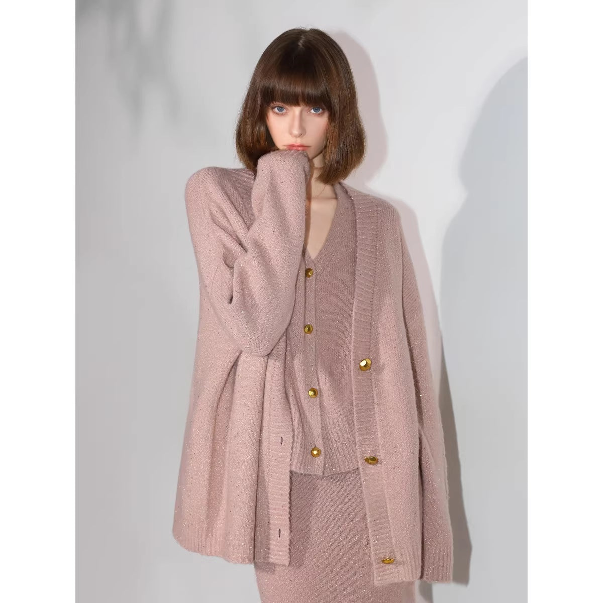 COCOBELLA_Sparkling_V_Neck_Button_Knit_Commuter_Chic_Honey_Pink_Workwear_Vest_MISSTT