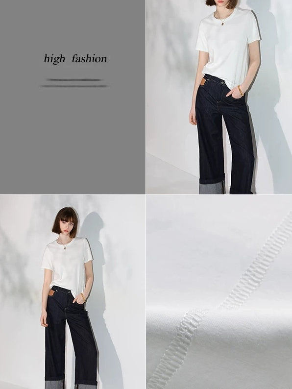 COCOBELLA Stain Resistant Breathable U Neck Straight Cut Casual Women White Solid T-Shirts