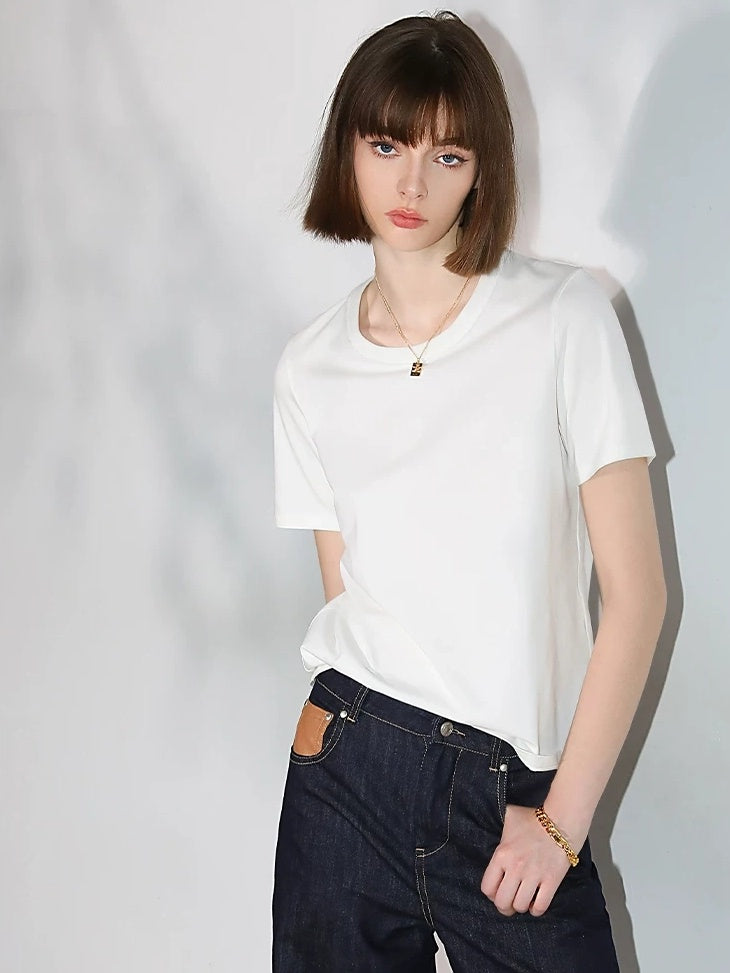 COCOBELLA Stain Resistant Breathable U Neck Straight Cut Casual Women White Solid T-Shirts