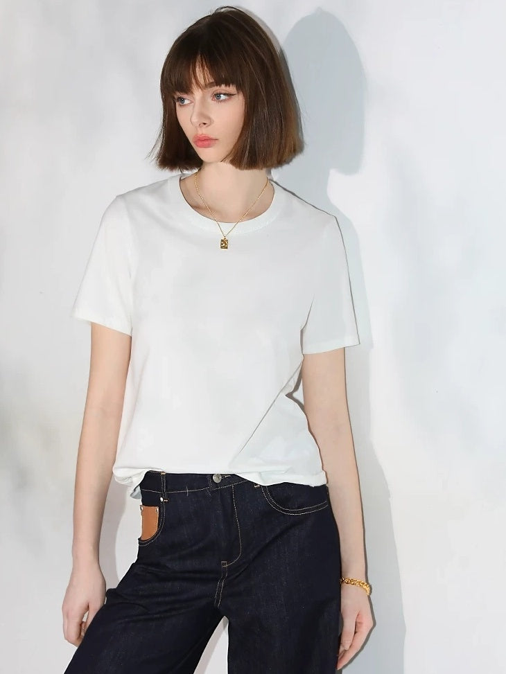 COCOBELLA Stain Resistant Breathable U Neck Straight Cut Casual Women White Solid T-Shirts