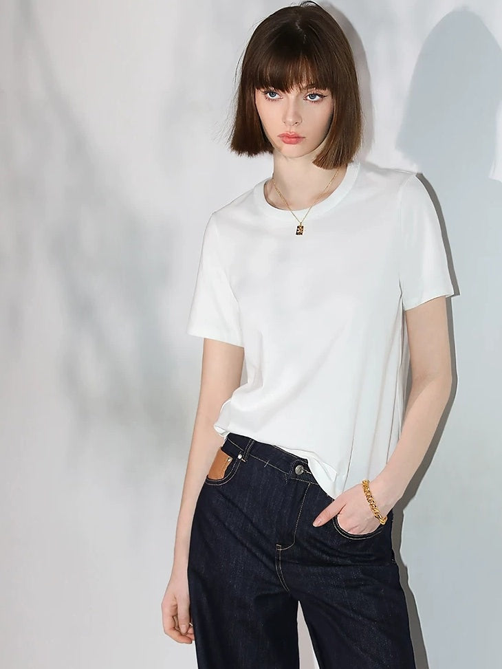 COCOBELLA Stain Resistant Breathable U Neck Straight Cut Casual Women White Solid T-Shirts