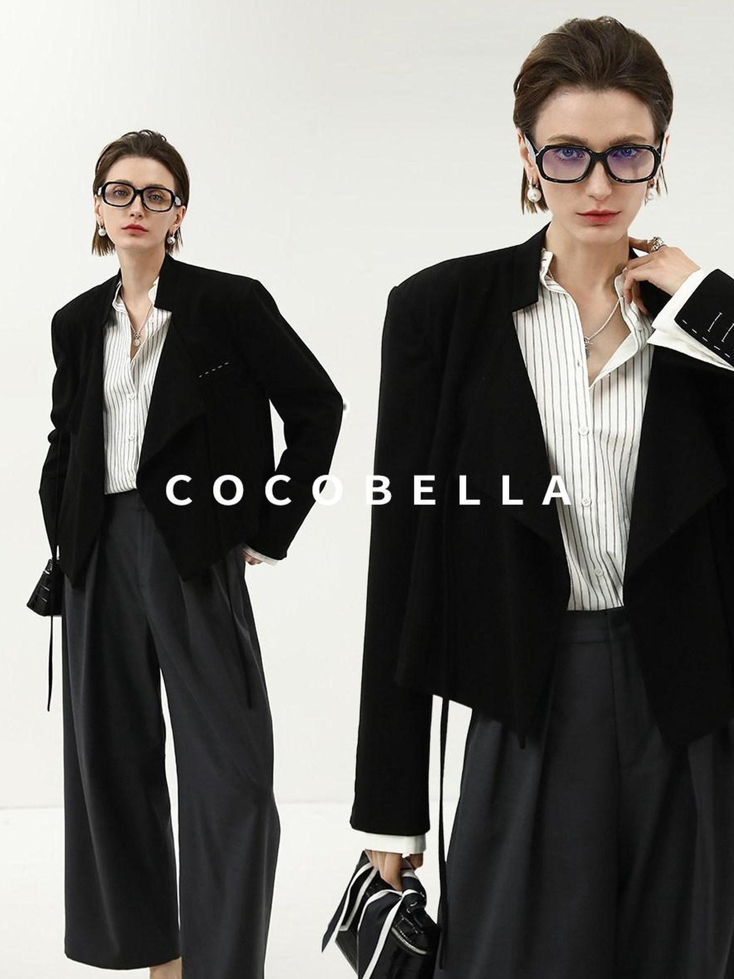 COCOBELLA Streamlined Office Straight Cut Topstitched Detachable Cuffs Women Black Blazers