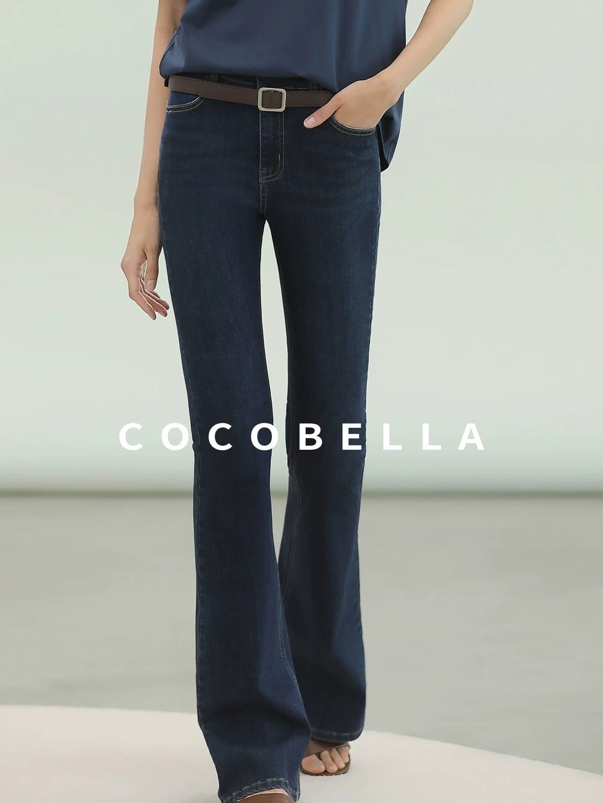 COCOBELLA Stretch High Waist Vintage Skinny Denim Jeans Women Dark Blue Zipper Fly Pants