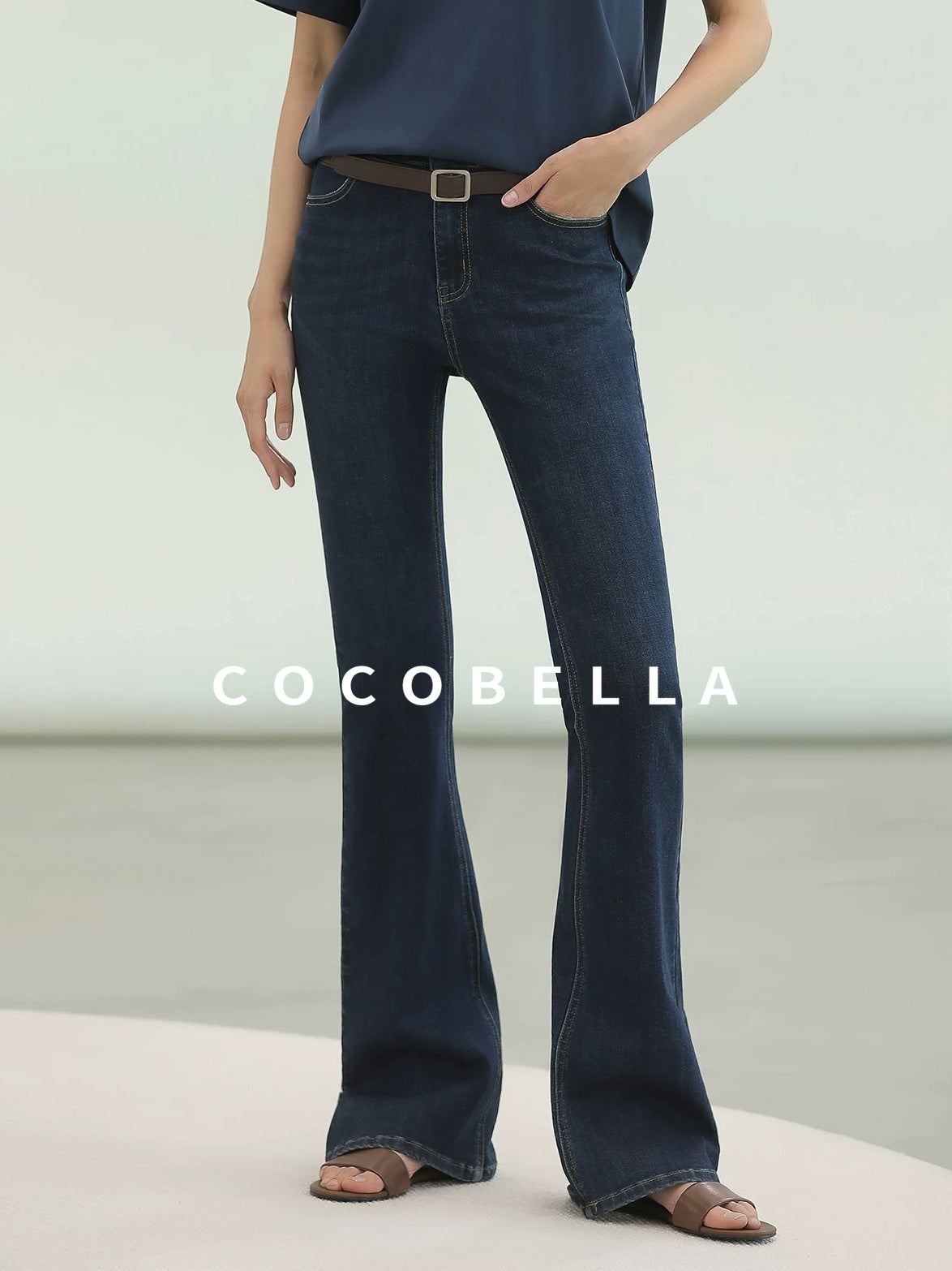 COCOBELLA Stretch High Waist Vintage Skinny Denim Jeans Women Dark Blue Zipper Fly Pants