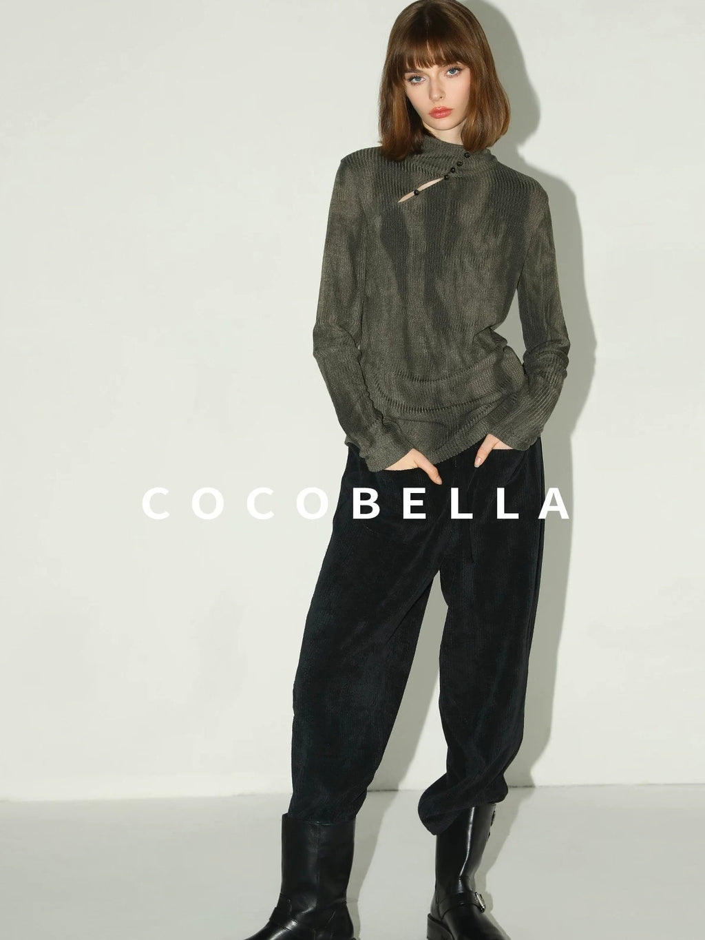 COCOBELLA Stretch Mid Rise Vintage Commuter Harem Pockets Women Charcoal Pants