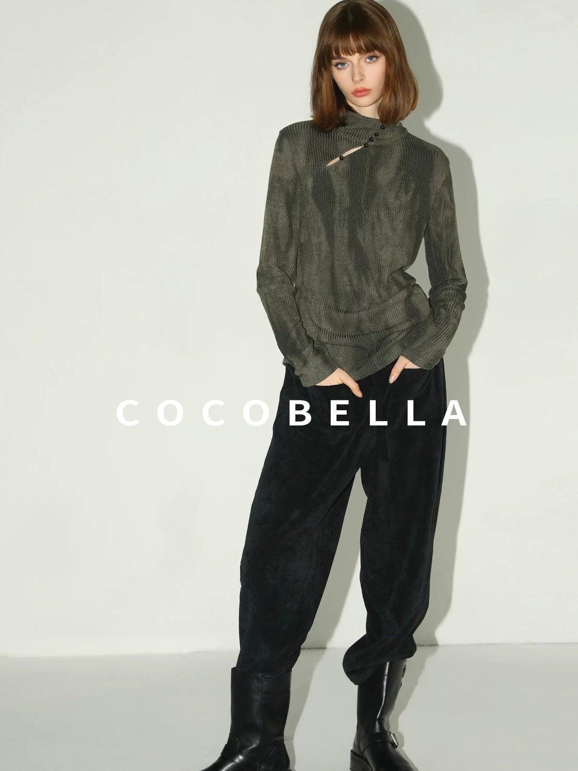 COCOBELLA Stretch Mid Rise Vintage Commuter Harem Pockets Women Charcoal Pants