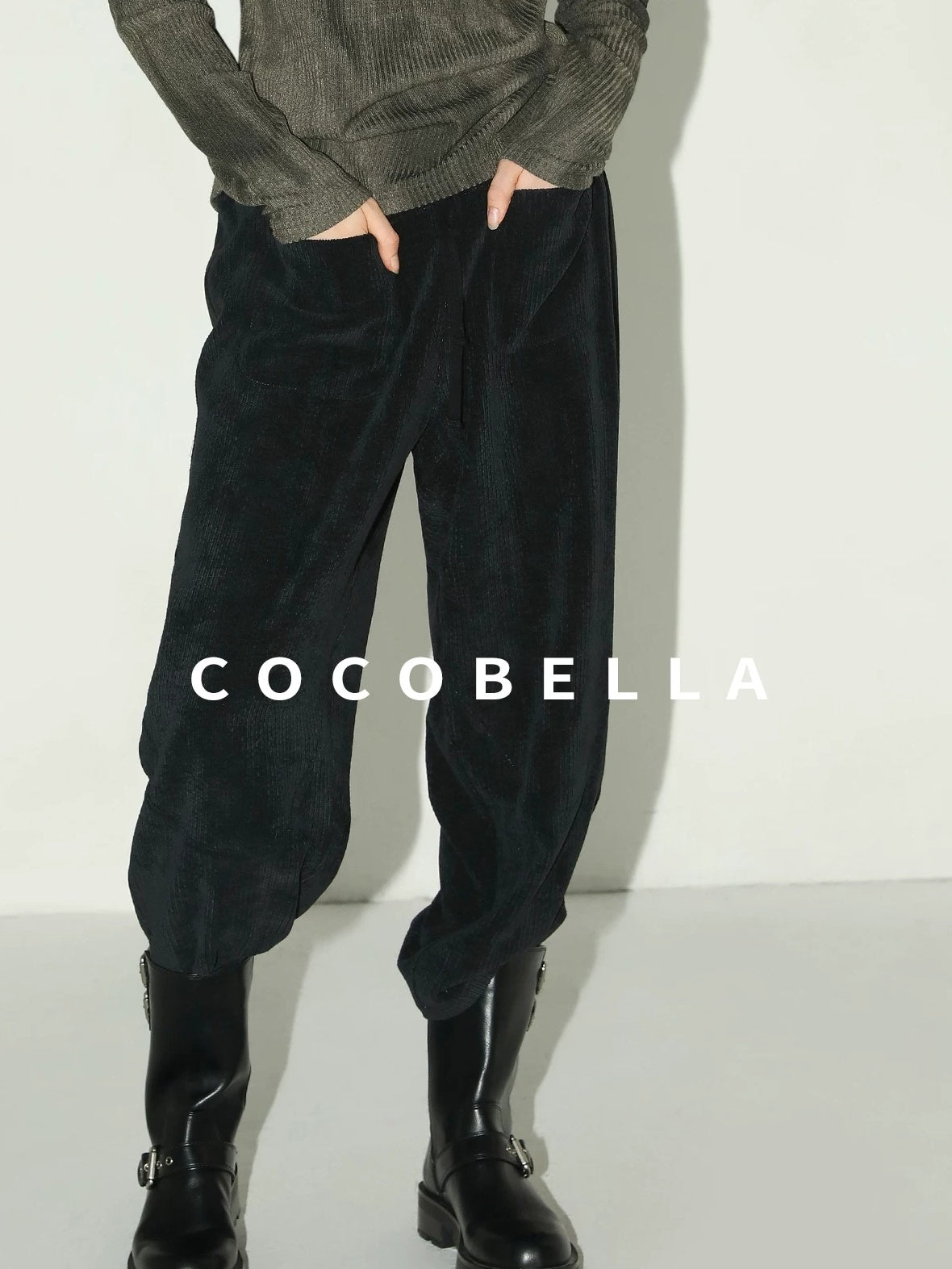 COCOBELLA Stretch Mid Rise Vintage Commuter Harem Pockets Women Charcoal Pants