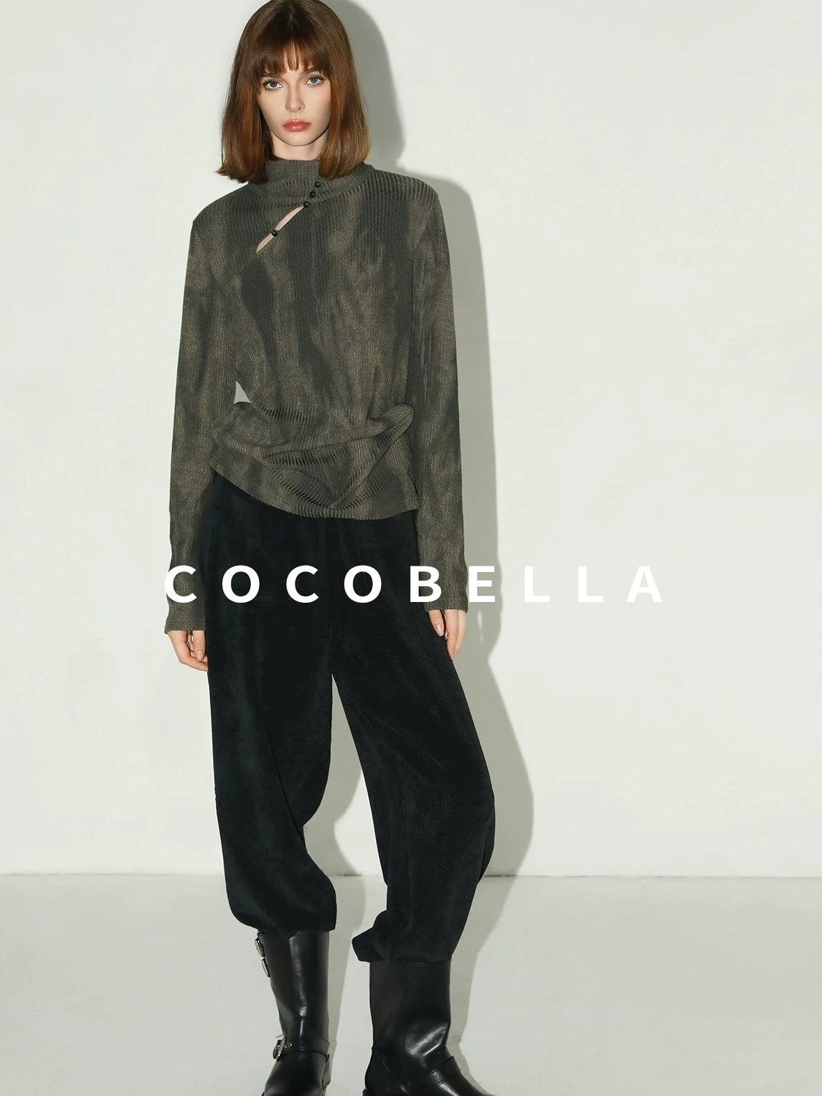 COCOBELLA Stretch Mid Rise Vintage Commuter Harem Pockets Women Charcoal Pants