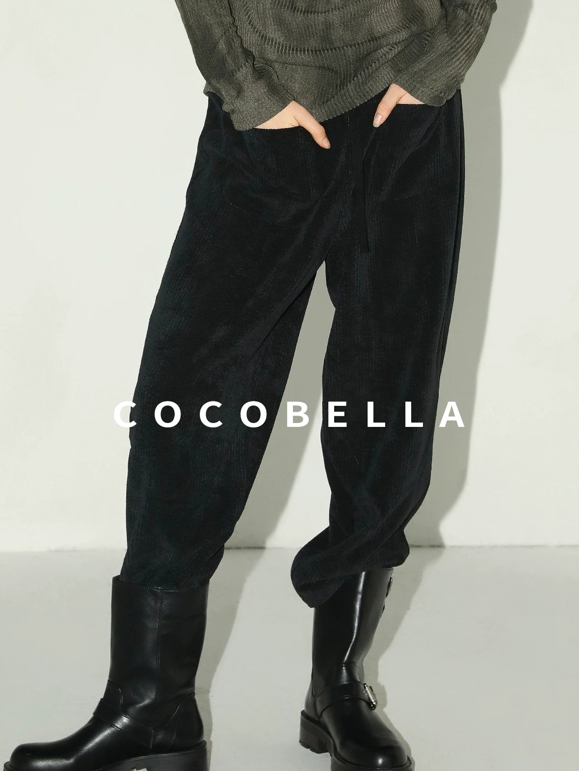COCOBELLA Stretch Mid Rise Vintage Commuter Harem Pockets Women Charcoal Pants