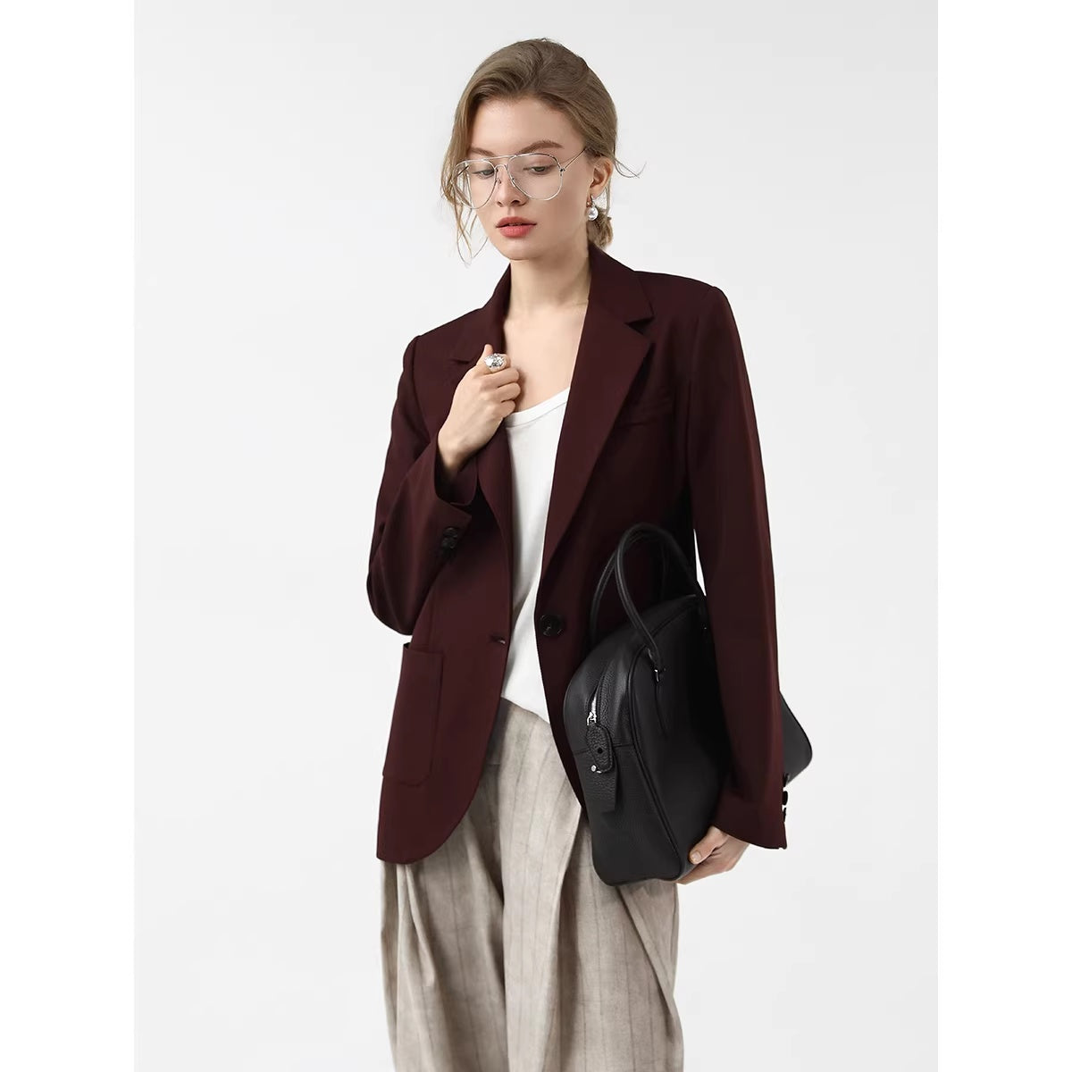 COCOBELLA_Stretch_Polyester_Blend_V_Neck_Short_Single_Button_Commuter_Tailored_Casual_Vest_MISSTT