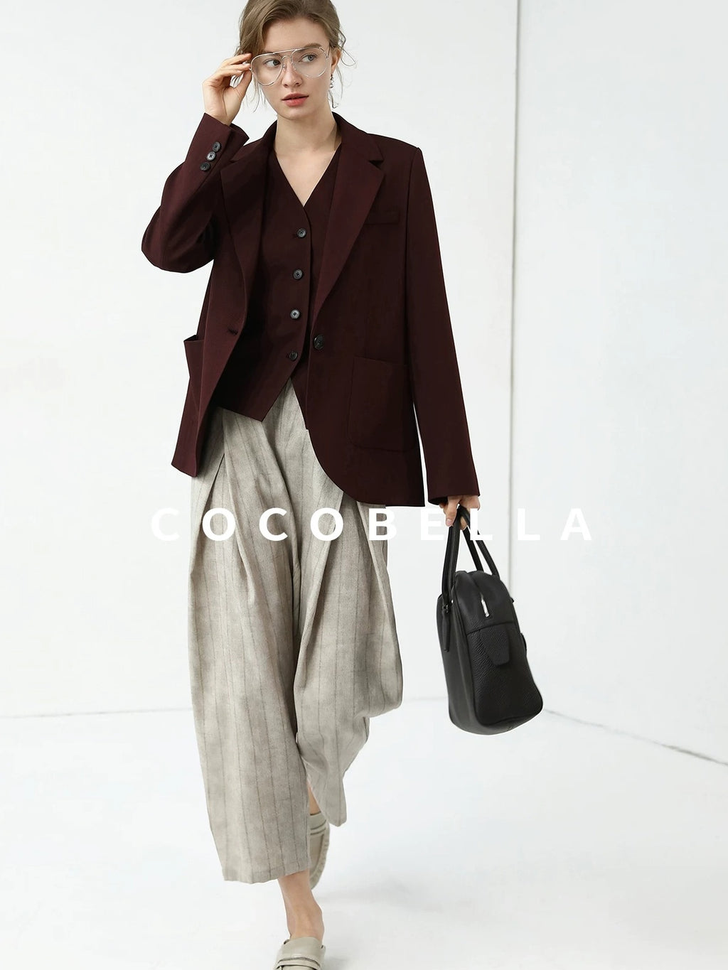 COCOBELLA Stretch Polyester Blend V Neck Short Single Button Commuter Tailored Casual Vest