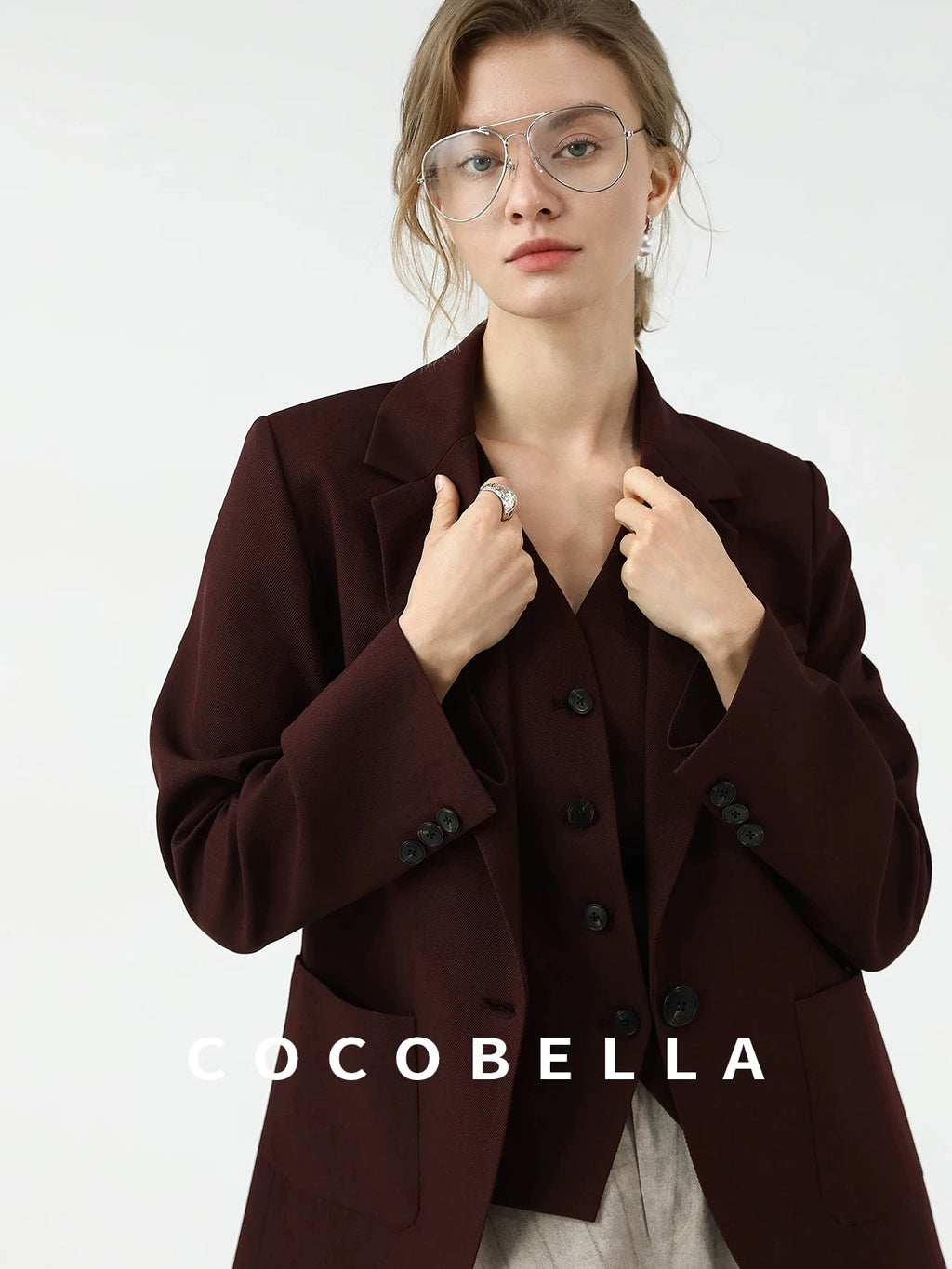 COCOBELLA Stretch Polyester Blend V Neck Short Single Button Commuter Tailored Casual Vest