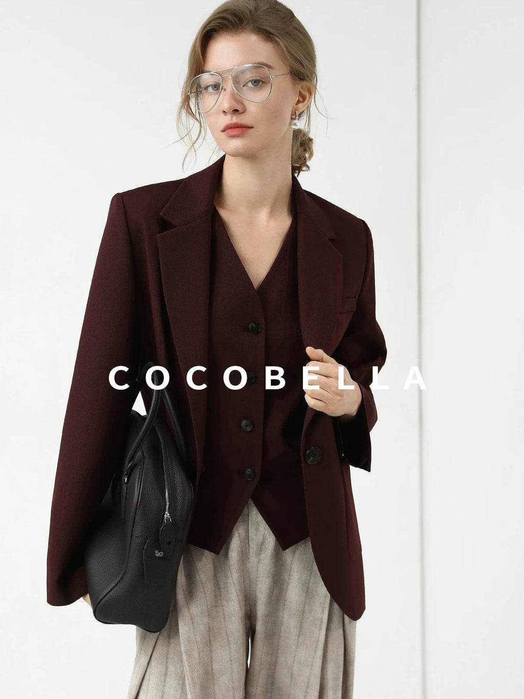 COCOBELLA Stretch Polyester Blend V Neck Short Single Button Commuter Tailored Casual Vest