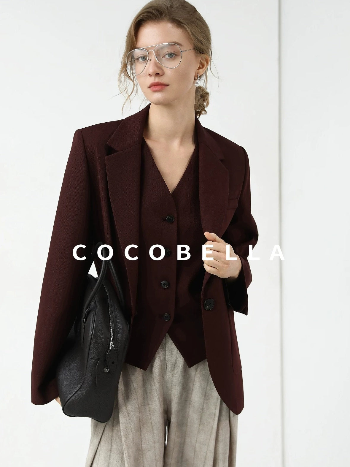 COCOBELLA Stretch Polyester Blend V Neck Short Single Button Commuter Tailored Casual Vest