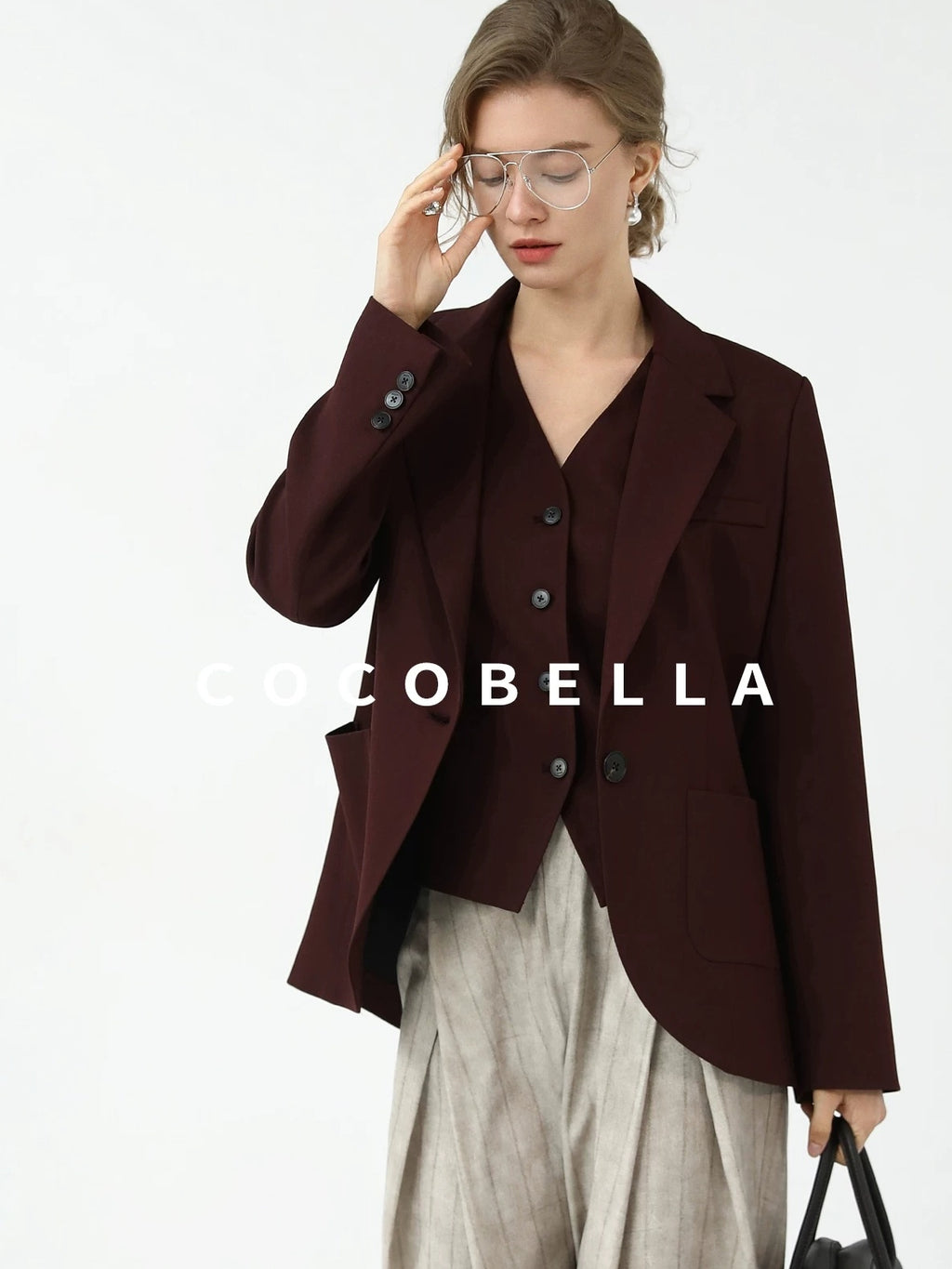 COCOBELLA Stretch Polyester Blend V Neck Short Single Button Commuter Tailored Casual Vest