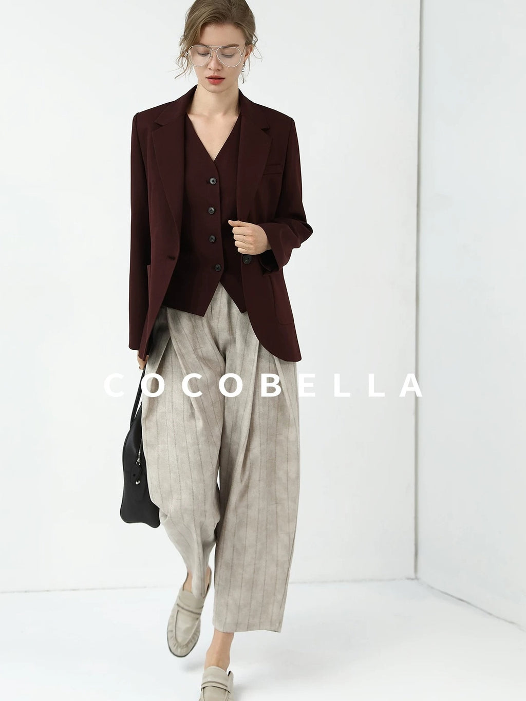 COCOBELLA Stretch Polyester Blend V Neck Short Single Button Commuter Tailored Casual Vest