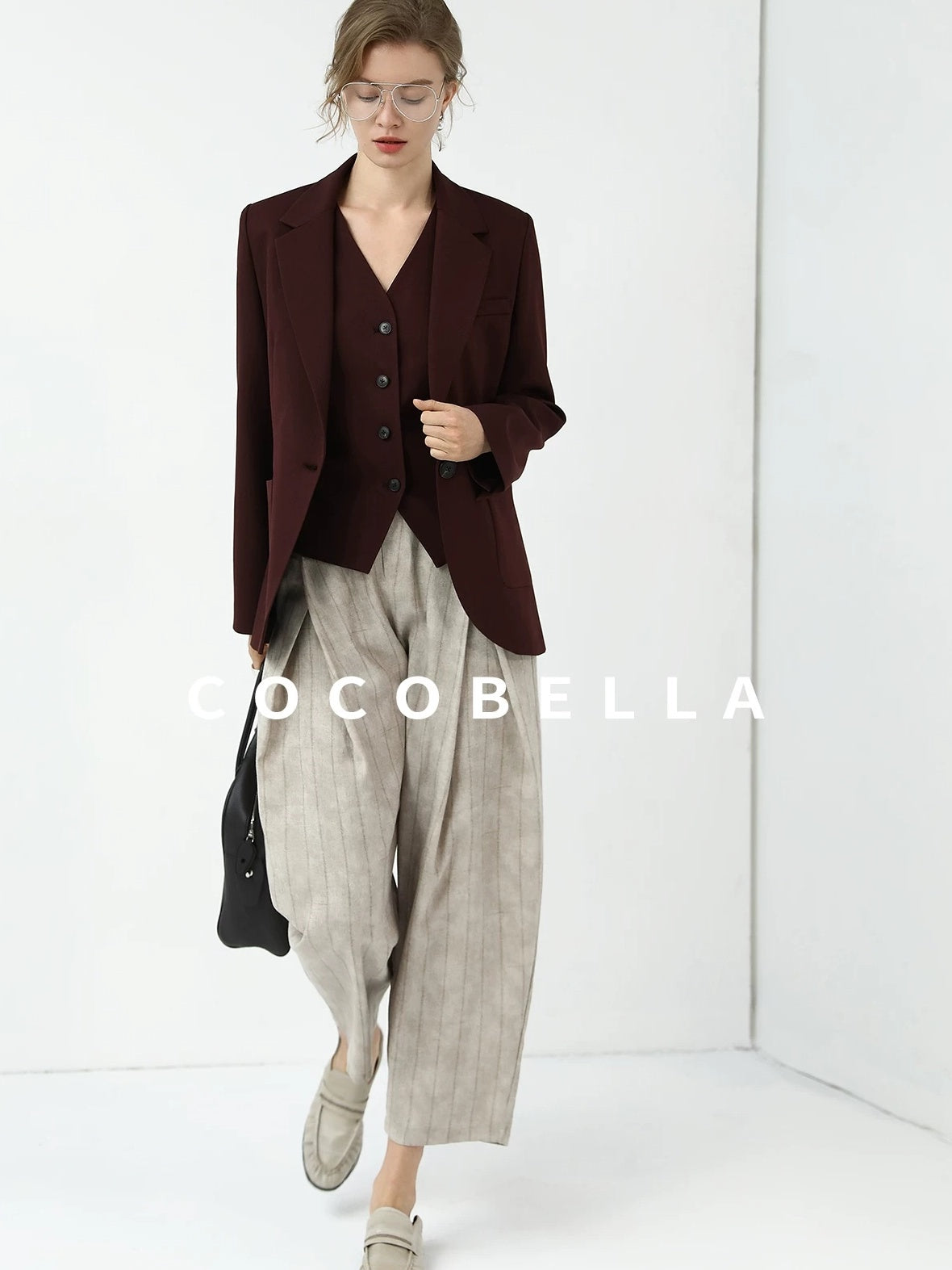 COCOBELLA Stretch Polyester Blend V Neck Short Single Button Commuter Tailored Casual Vest