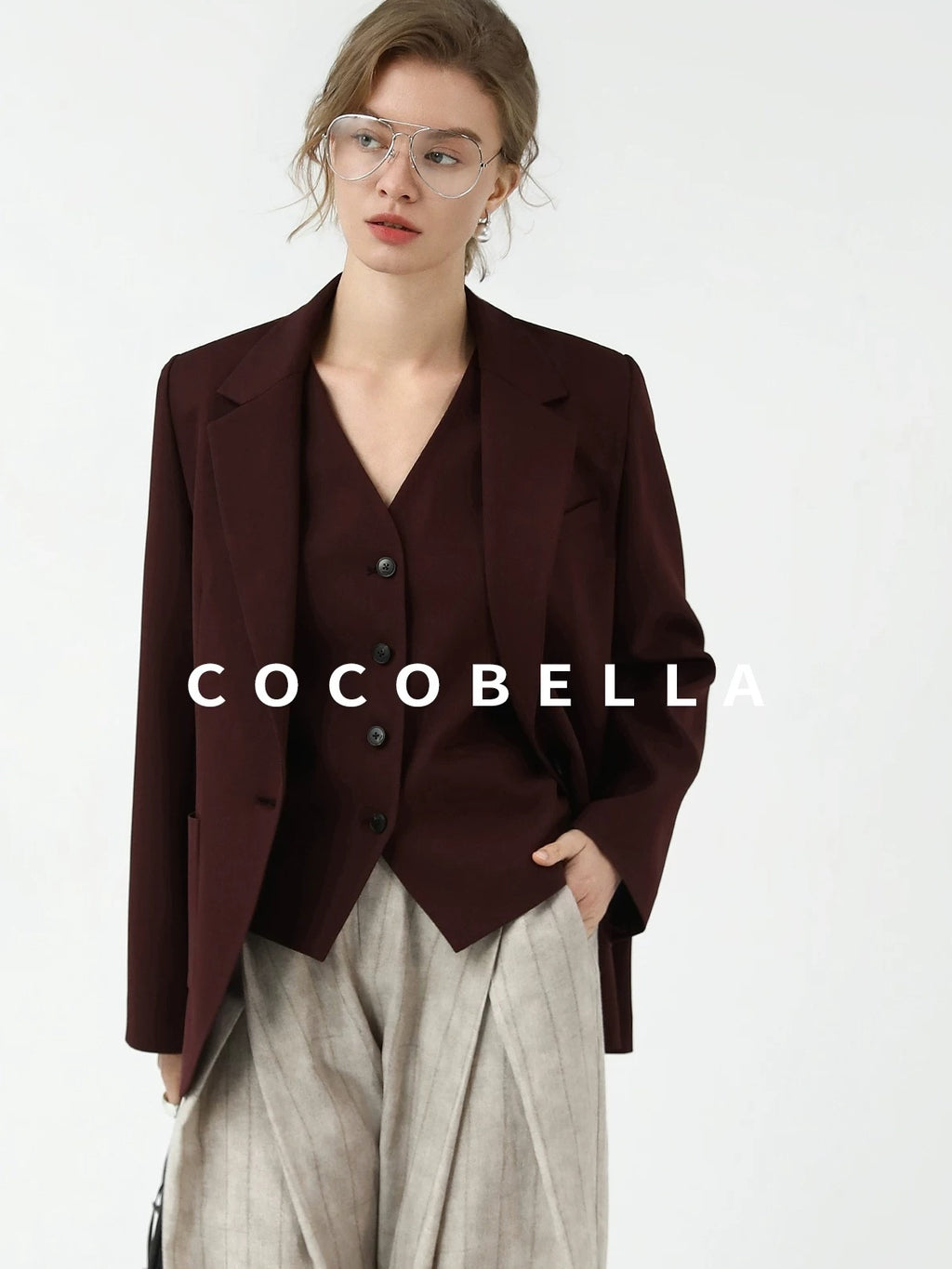 COCOBELLA Stretch Polyester Blend V Neck Short Single Button Commuter Tailored Casual Vest