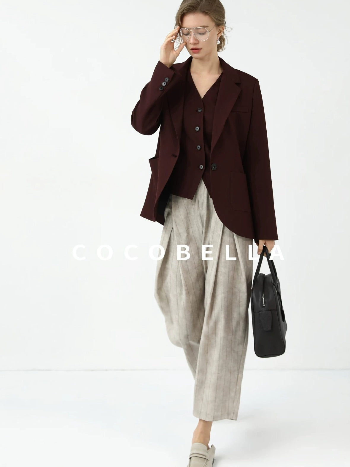 COCOBELLA Stretch Polyester Blend V Neck Short Single Button Commuter Tailored Casual Vest