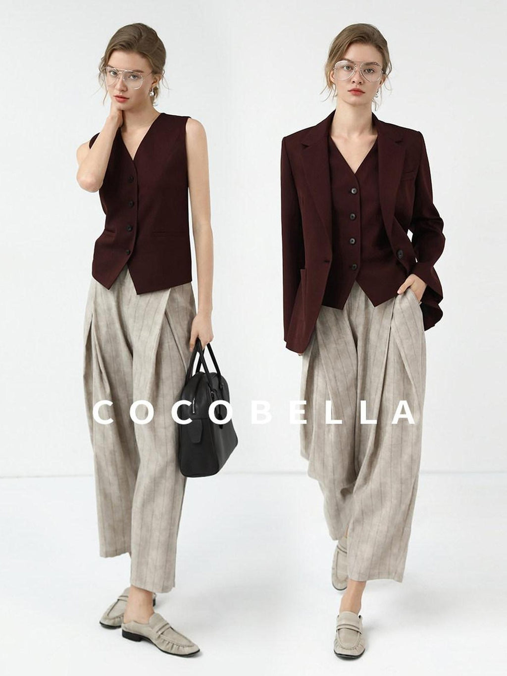 COCOBELLA Stretch Polyester Blend V Neck Short Single Button Commuter Tailored Casual Vest